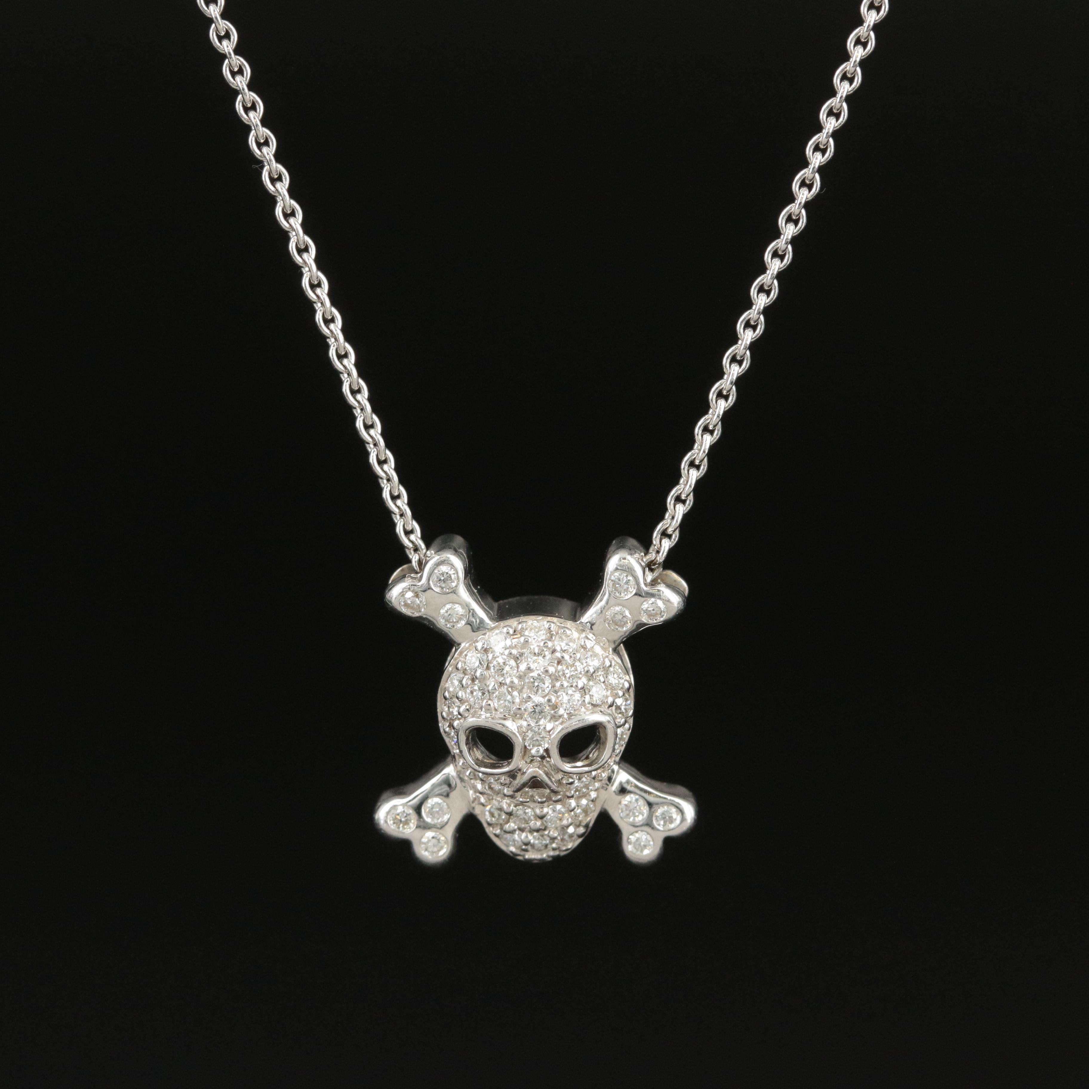 Roberto Coin "Tiny Treasures" 18K 0.28 CTW Diamond Skull and Crossbones Necklace
