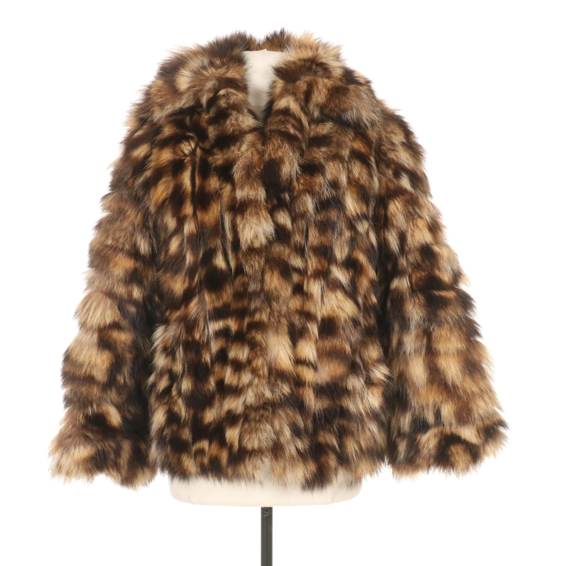 Raccoon Fur Coat with Shawl Collar