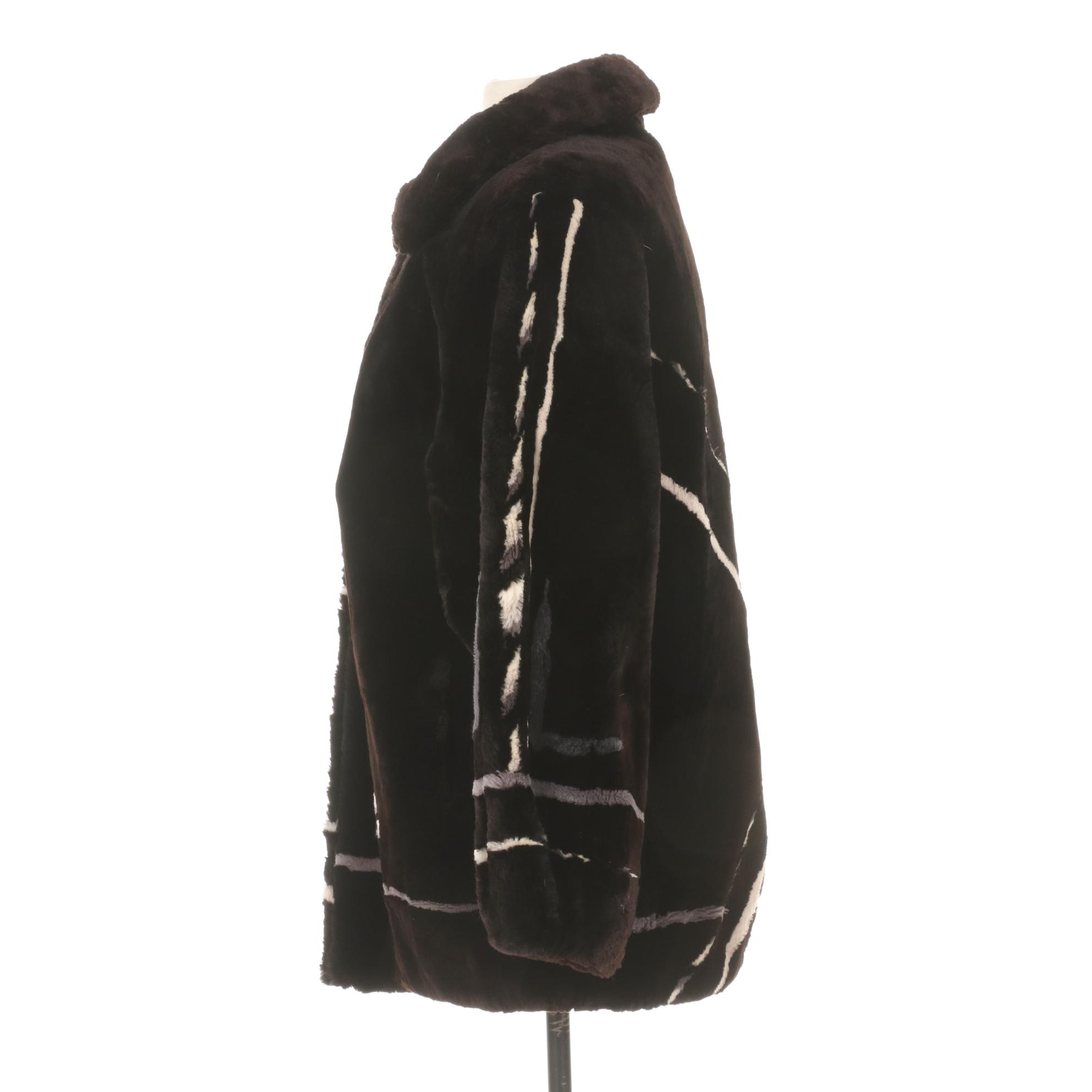 Black Sheared Beaver Jacket with Grey and White Accents