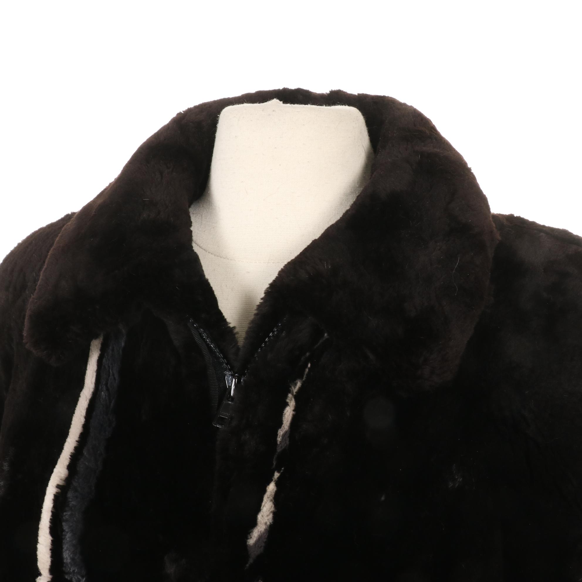 Black Sheared Beaver Jacket with Grey and White Accents