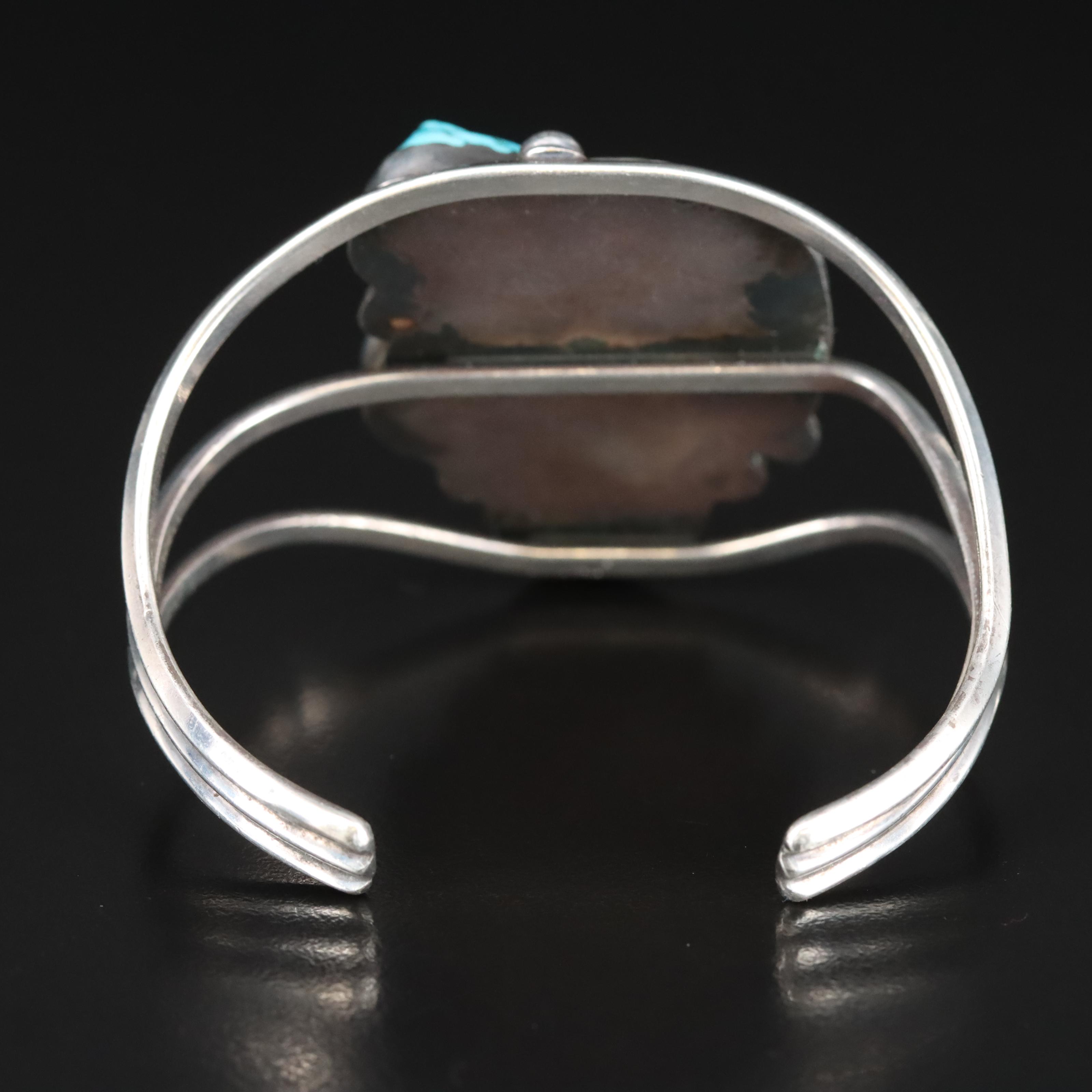 Western Style Sterling Turquoise and Coral Cuff