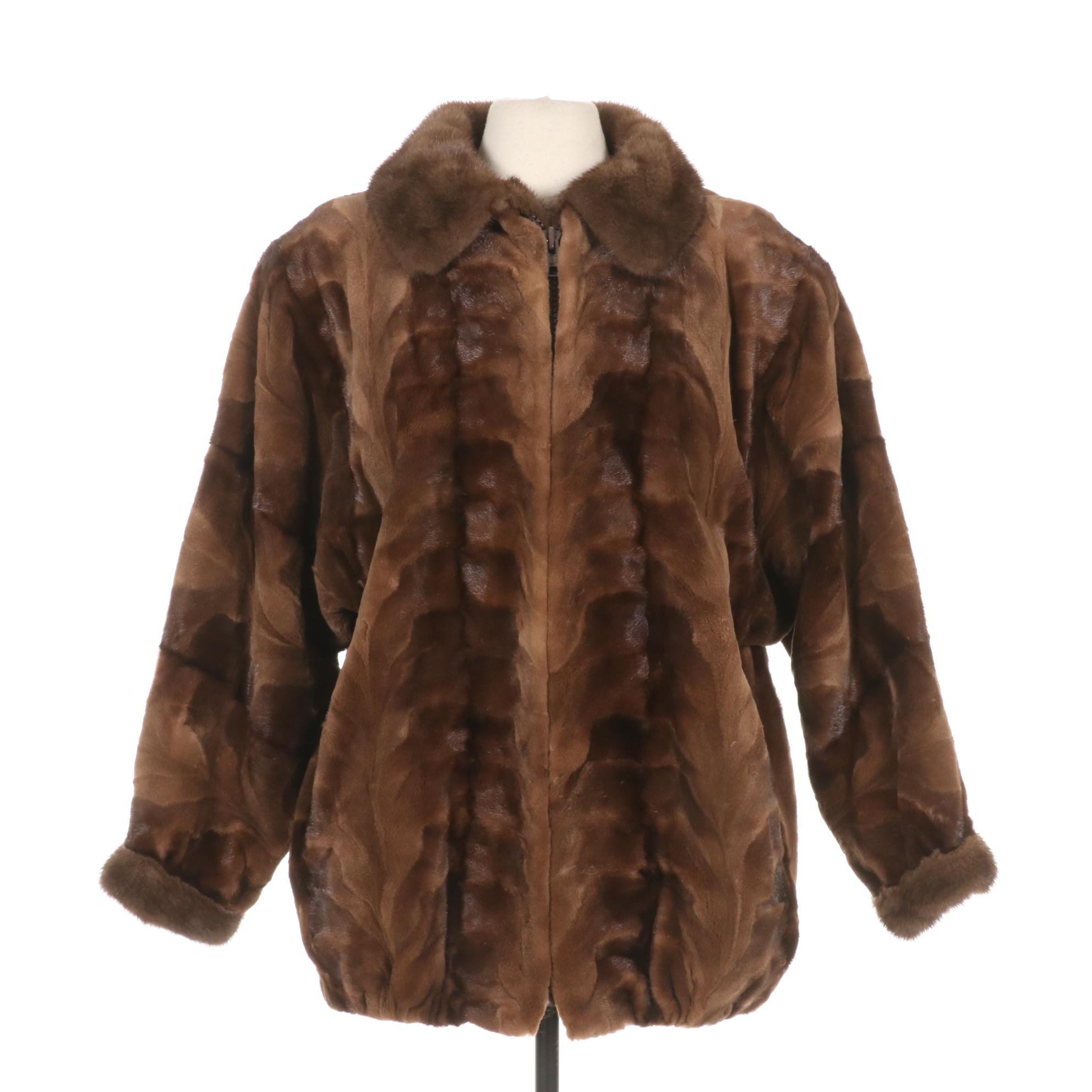 Sheared Patterned Mink Fur Jacket