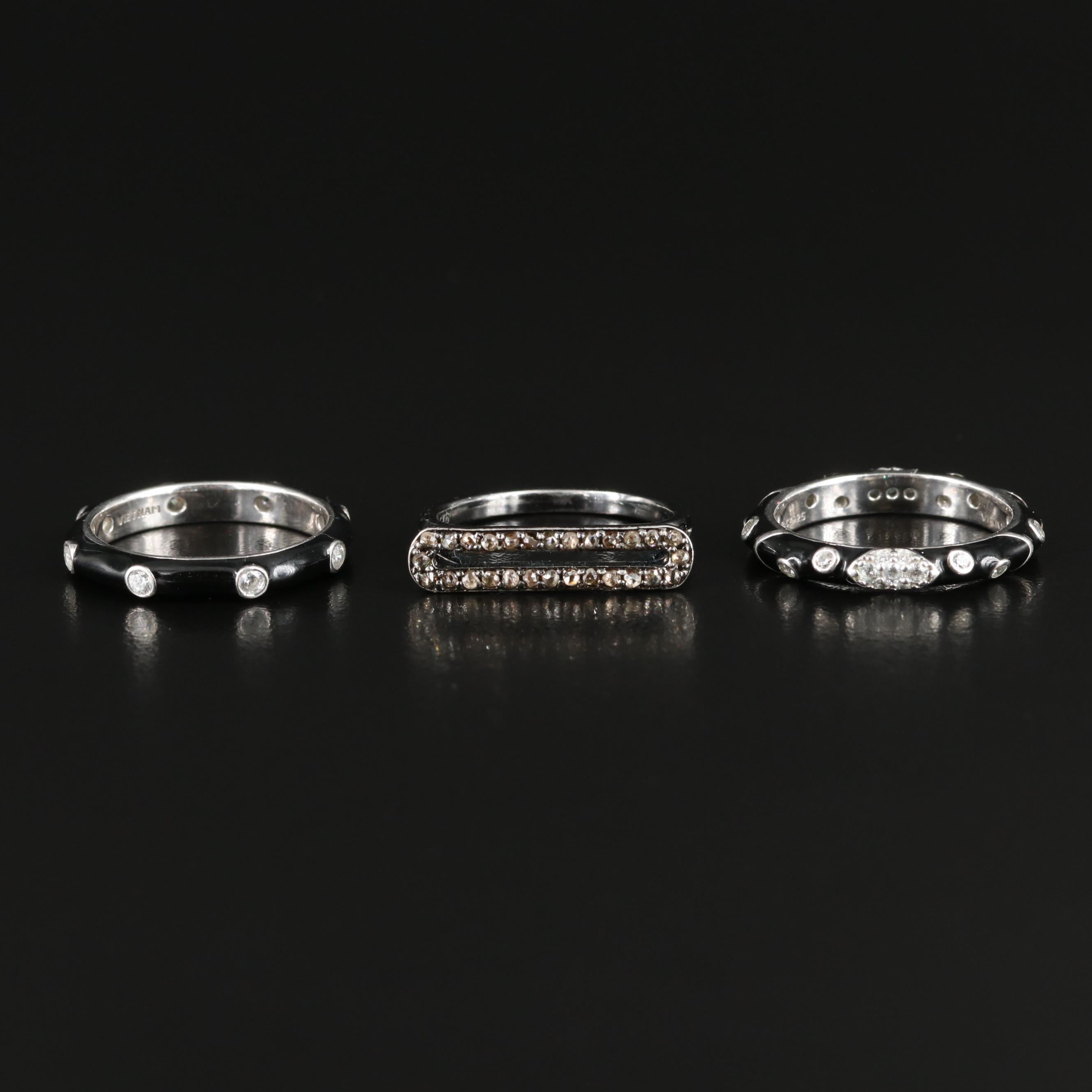 Sterling Stacking Rings with Cubic Zirconia and Diamond