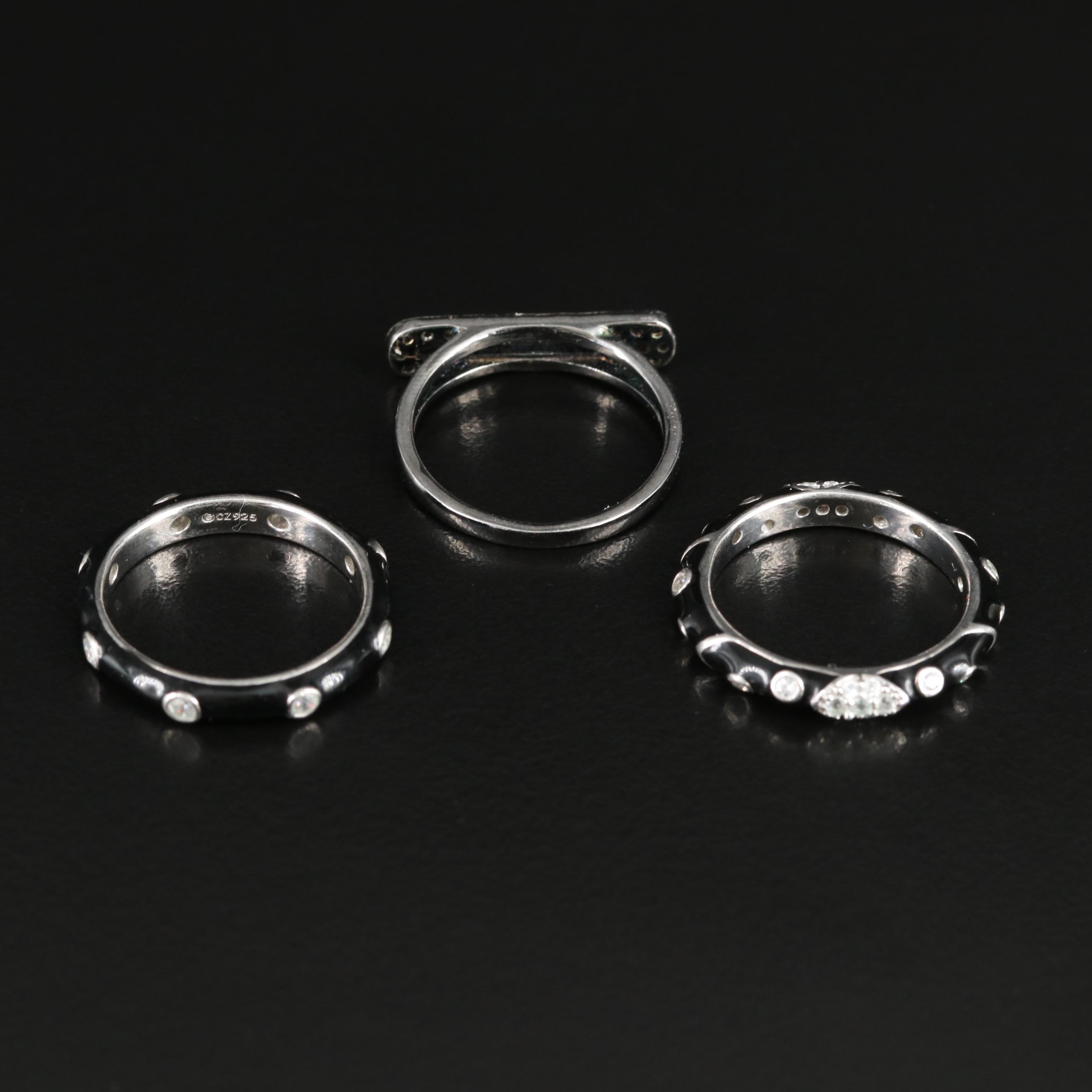 Sterling Stacking Rings with Cubic Zirconia and Diamond