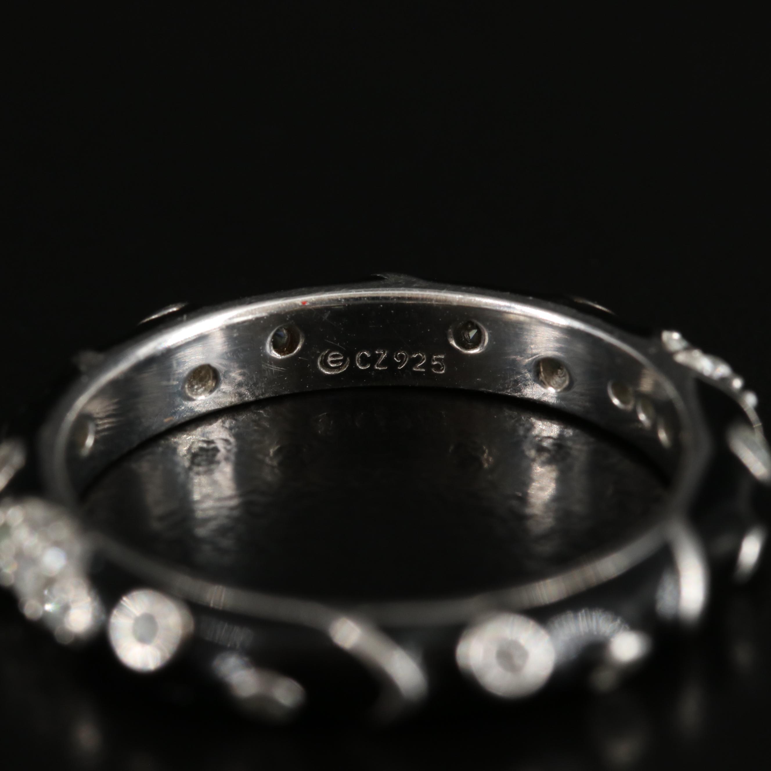 Sterling Stacking Rings with Cubic Zirconia and Diamond