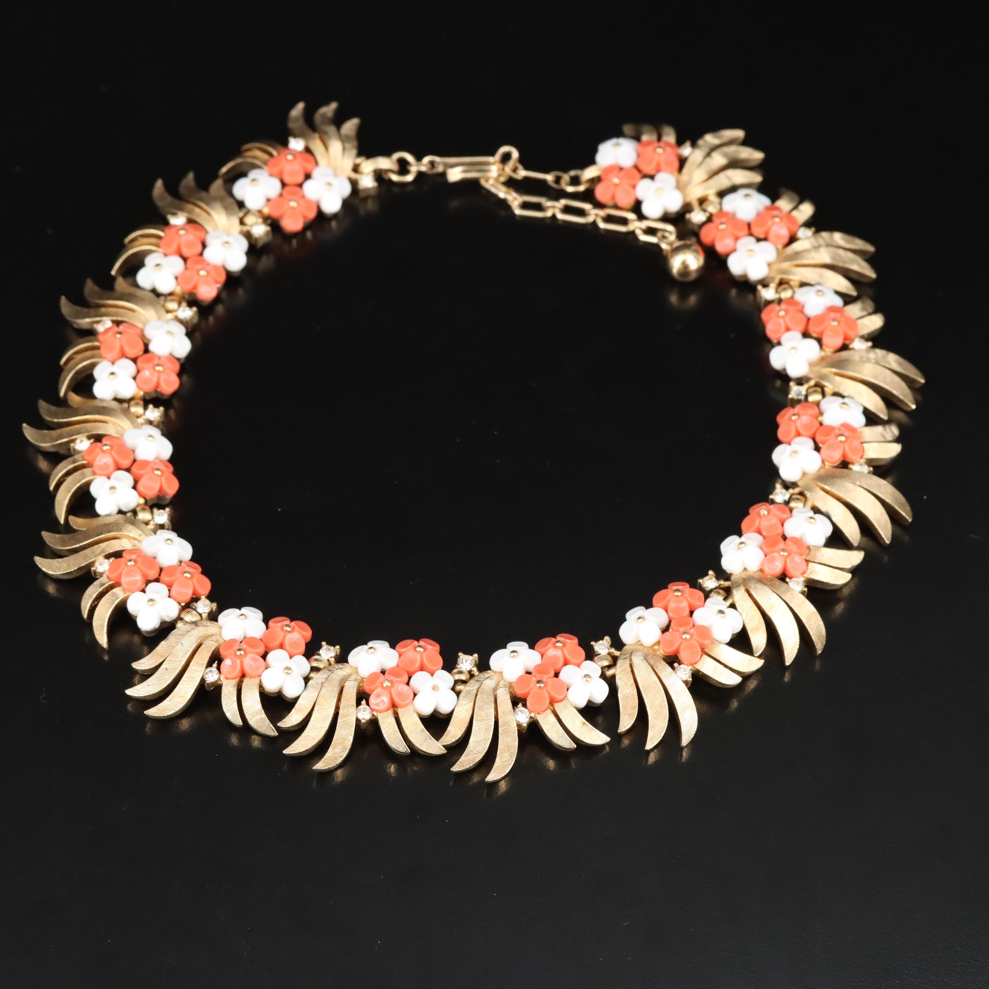 Vintage Crown Trifari Floral Necklace and Bracelet Set