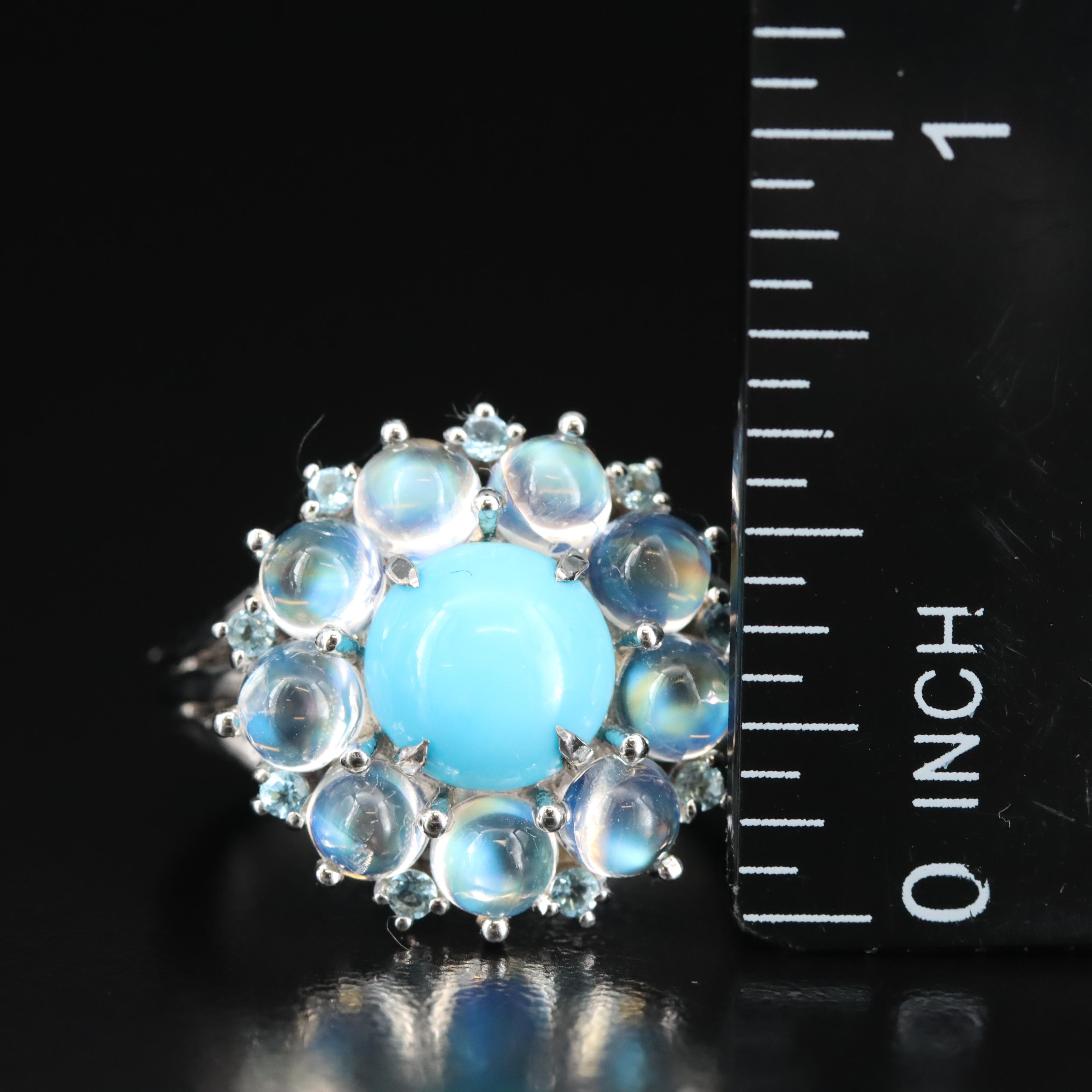 Sterling Turquoise, Moonstone and Topaz Ring