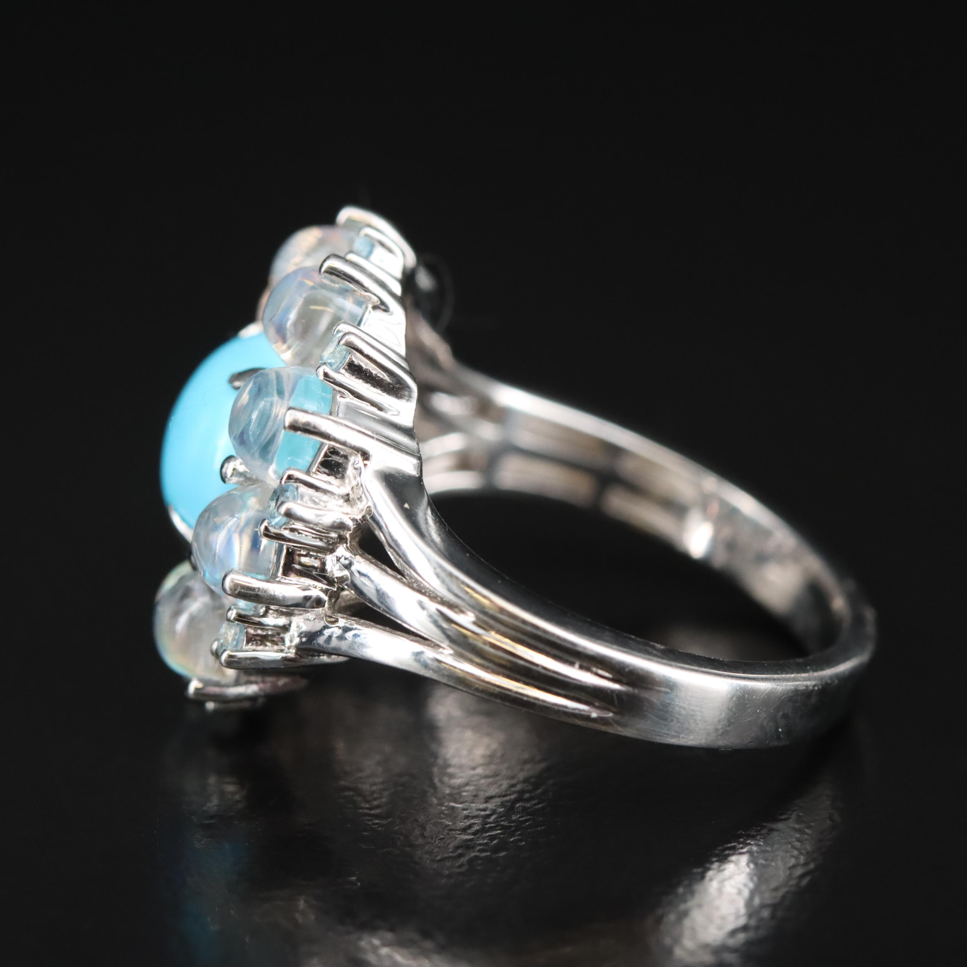 Sterling Turquoise, Moonstone and Topaz Ring