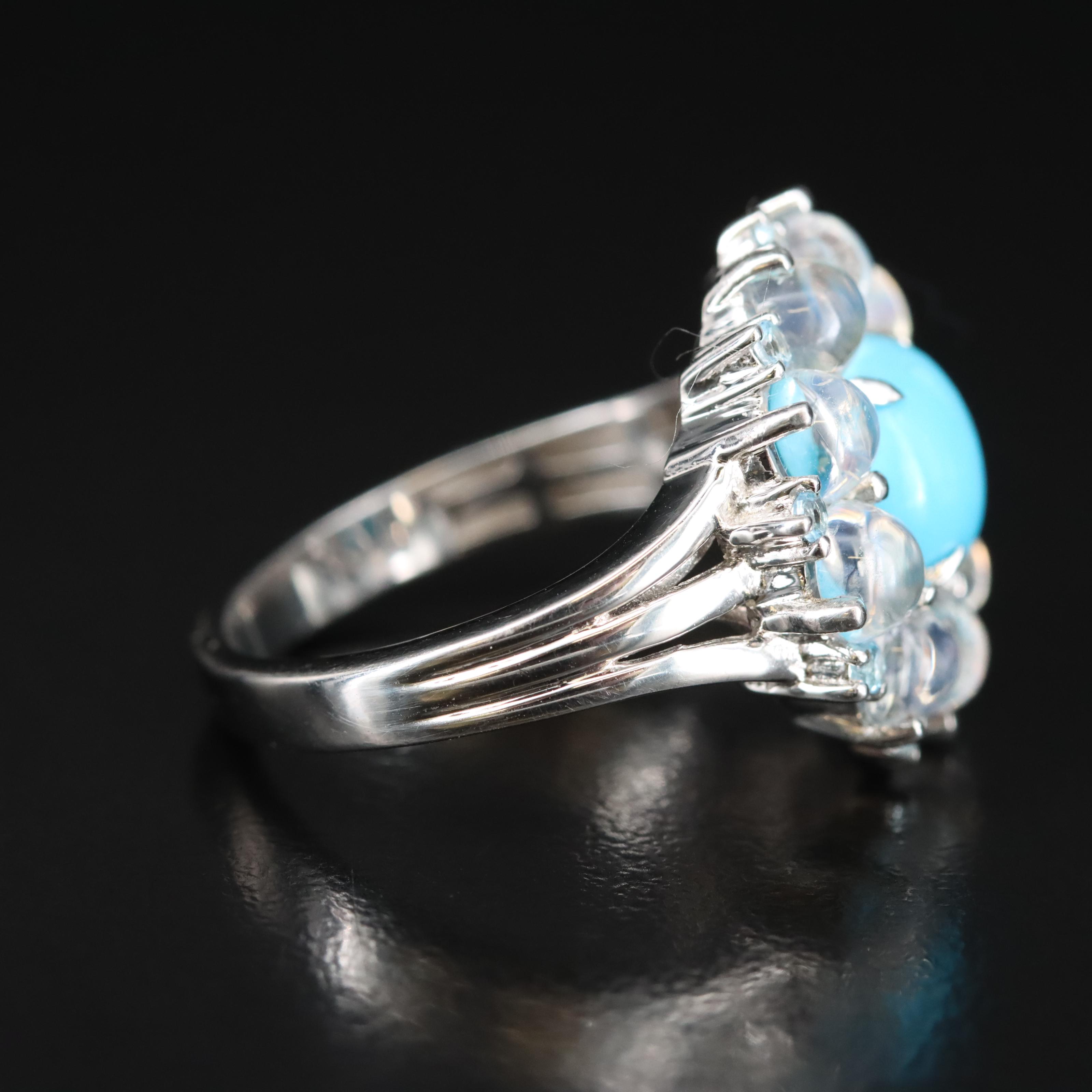 Sterling Turquoise, Moonstone and Topaz Ring
