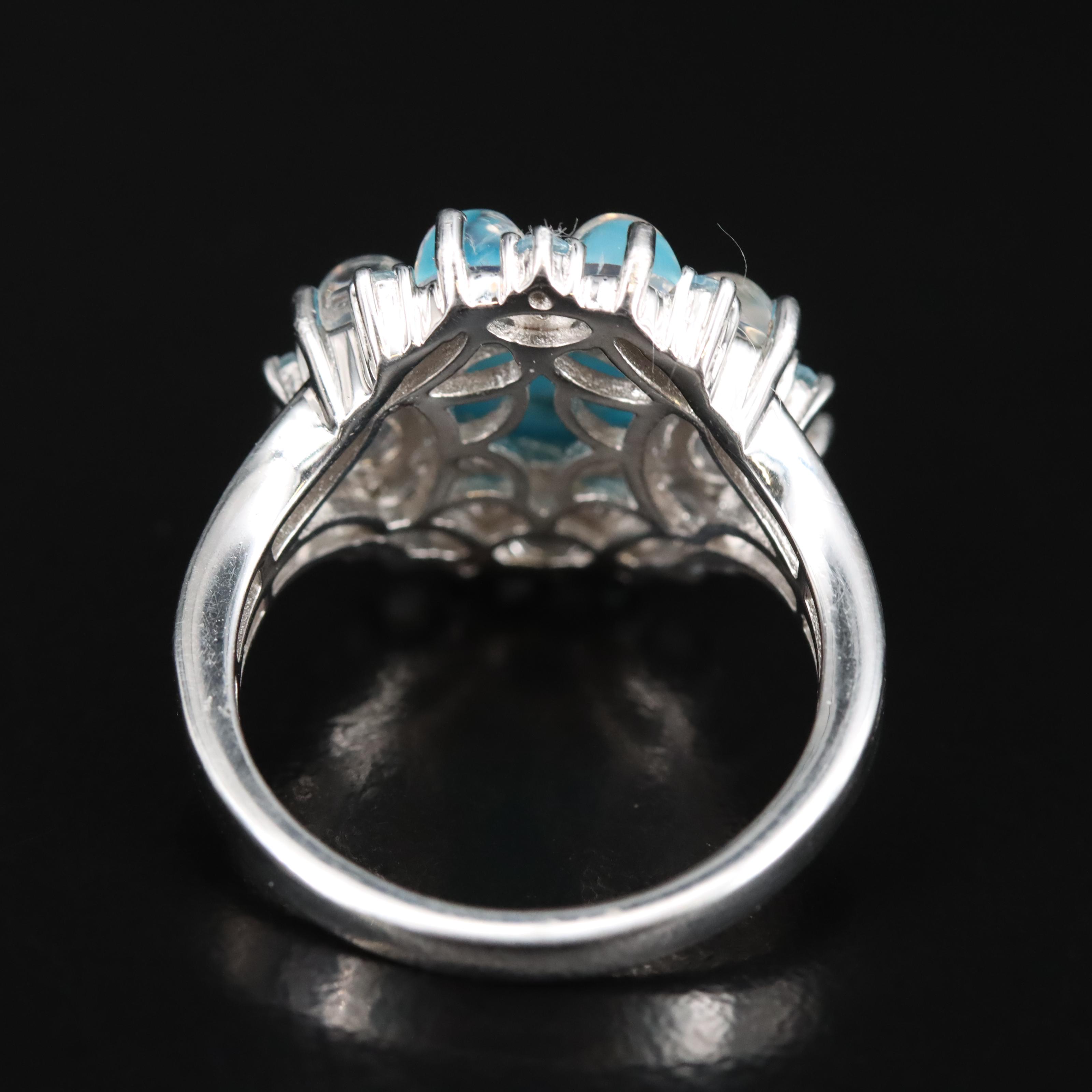 Sterling Turquoise, Moonstone and Topaz Ring