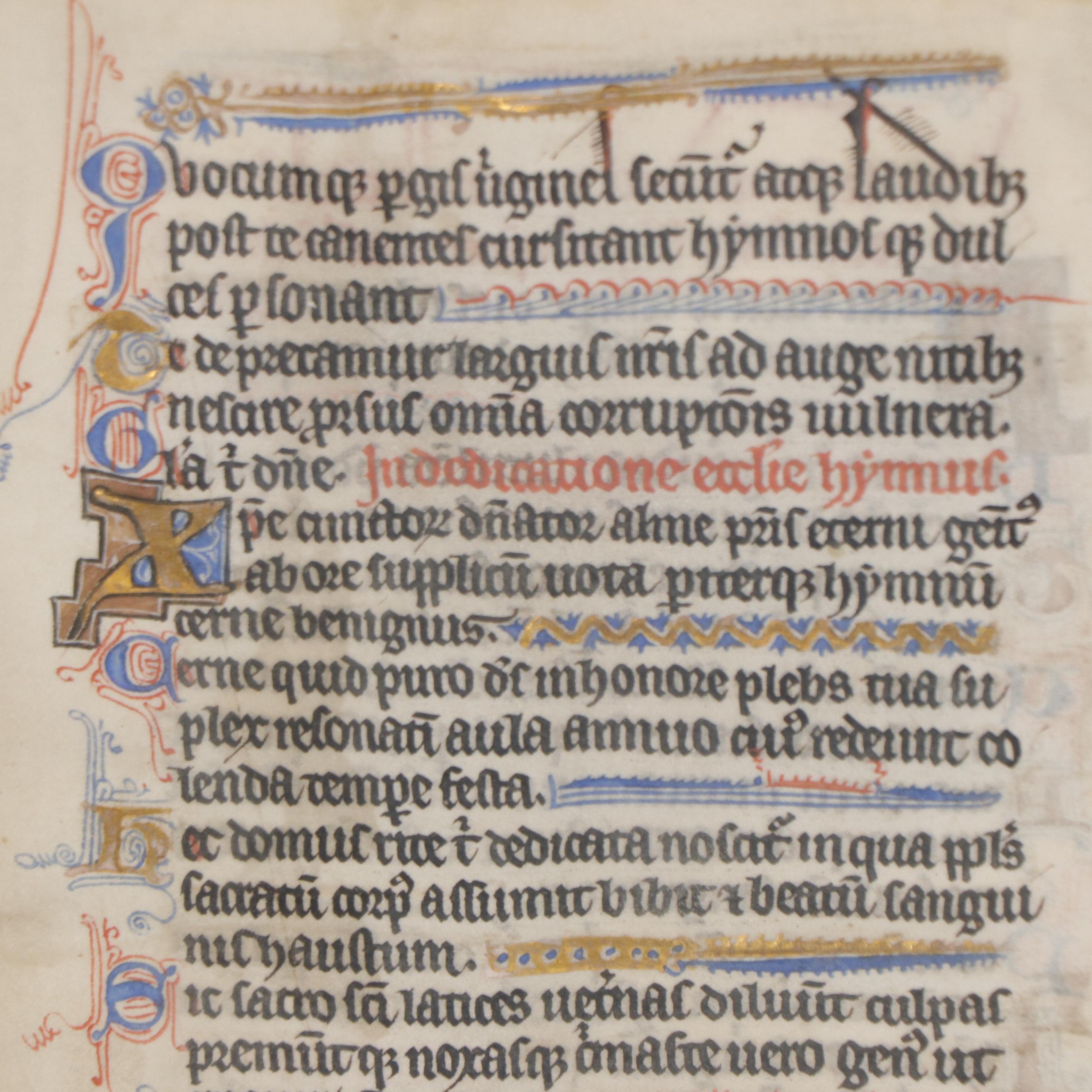 Ink and Gouache Illuminated Manuscript Folio From "Book of Hours," Circa 1450