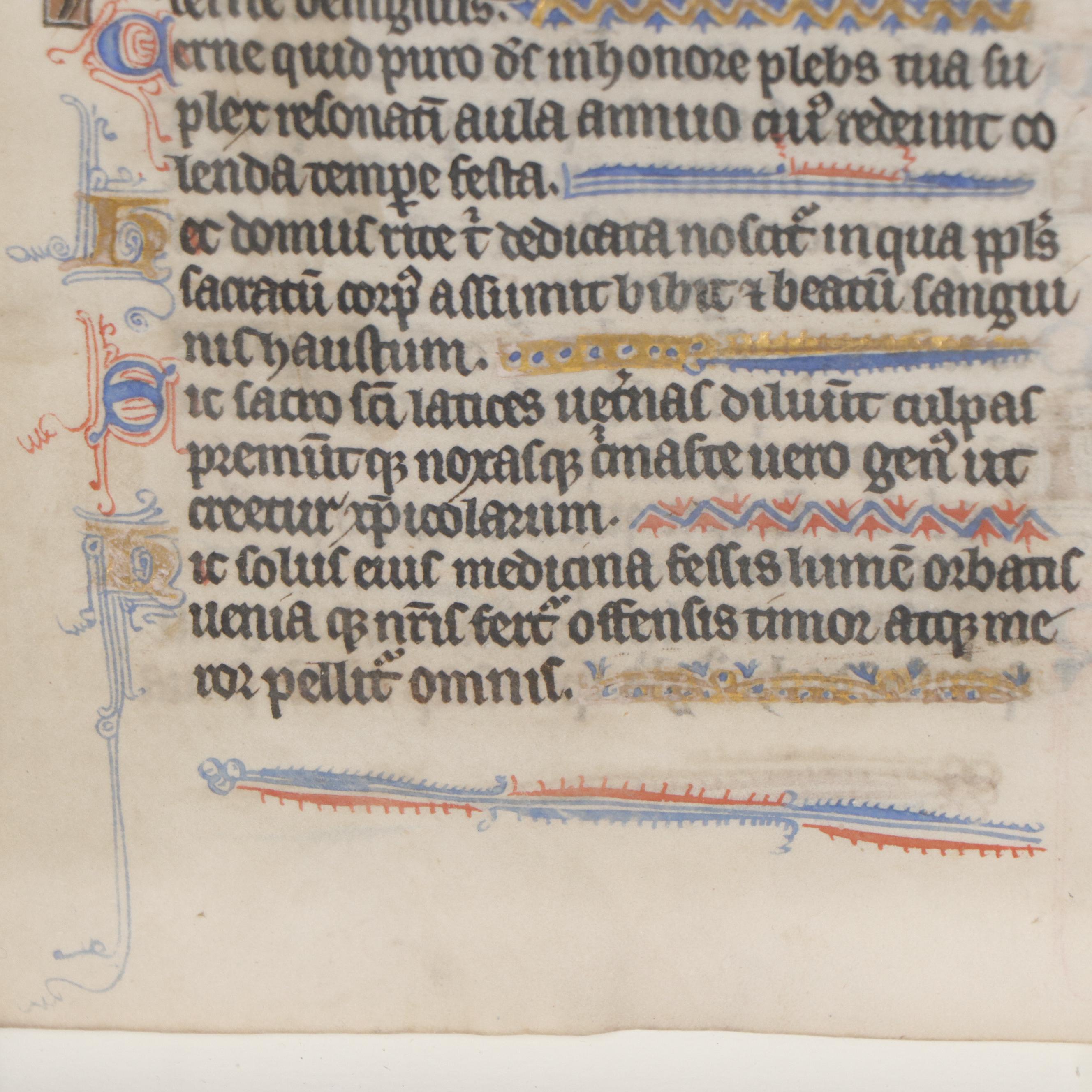 Ink and Gouache Illuminated Manuscript Folio From "Book of Hours," Circa 1450