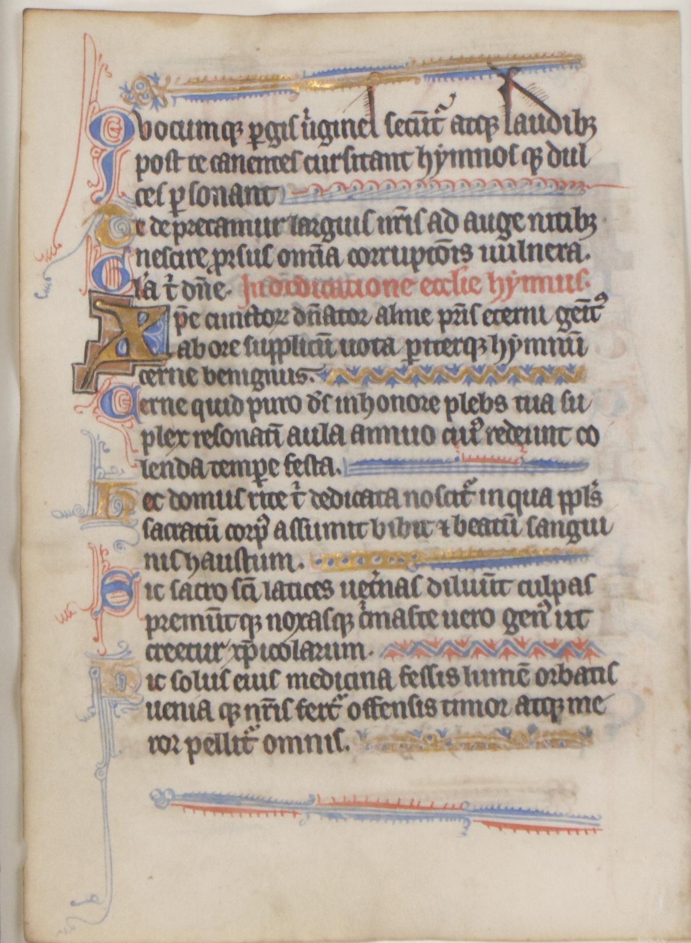 Ink and Gouache Illuminated Manuscript Folio From "Book of Hours," Circa 1450