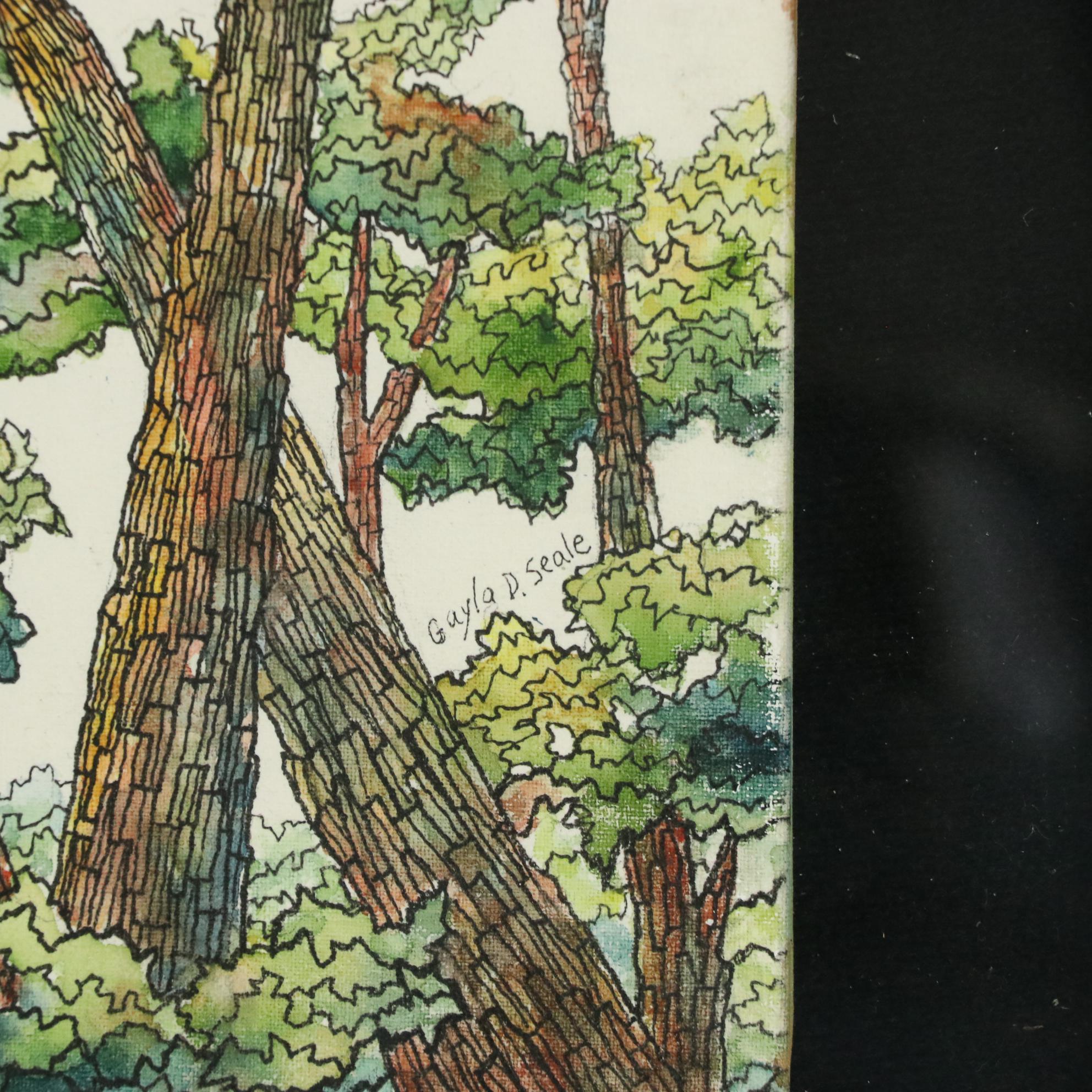 Gayla D. Seale Watercolor Painting Landscape with Tall Trees