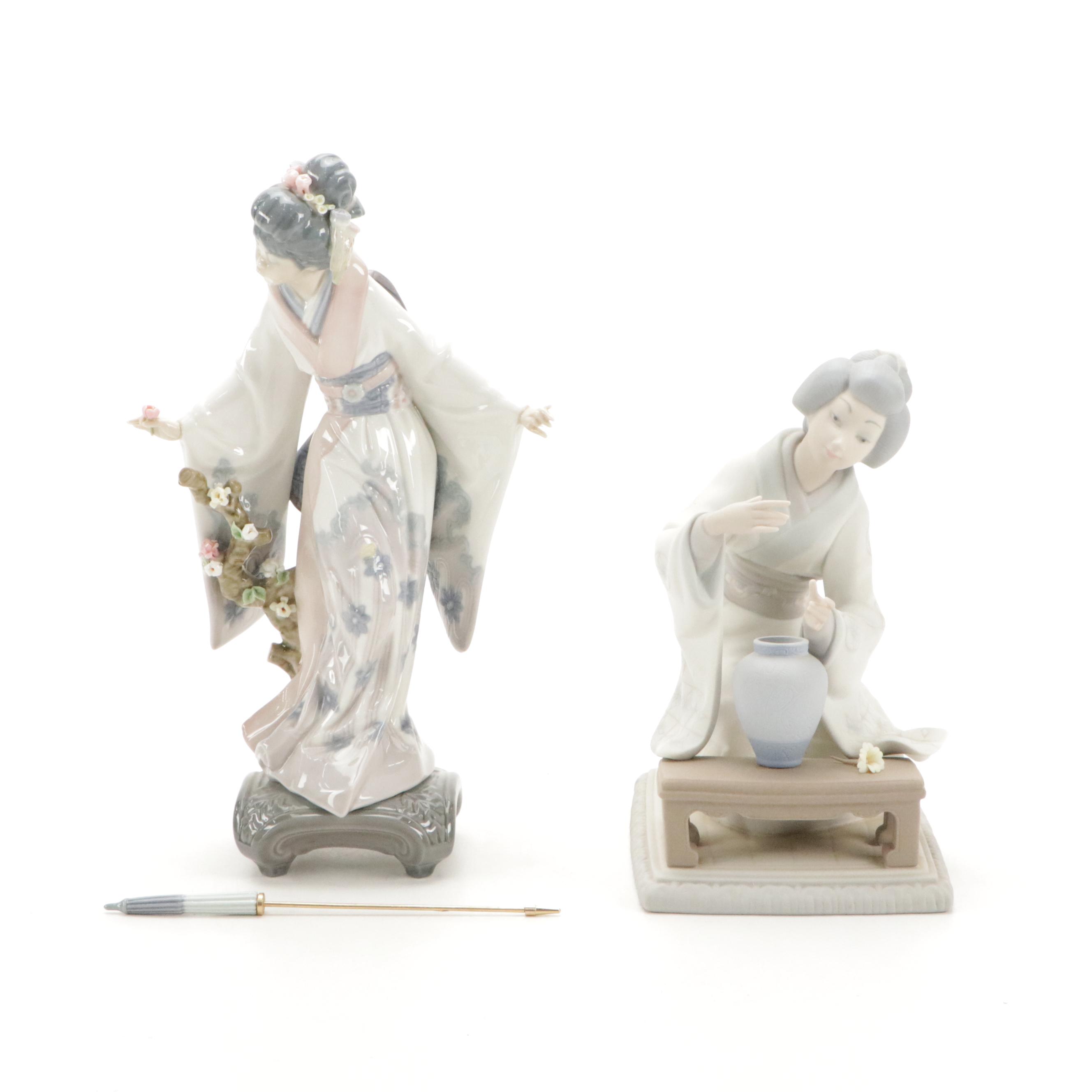 Lladró "Japanese Girl Decorating" and "Teruko" Porcelain Figurines