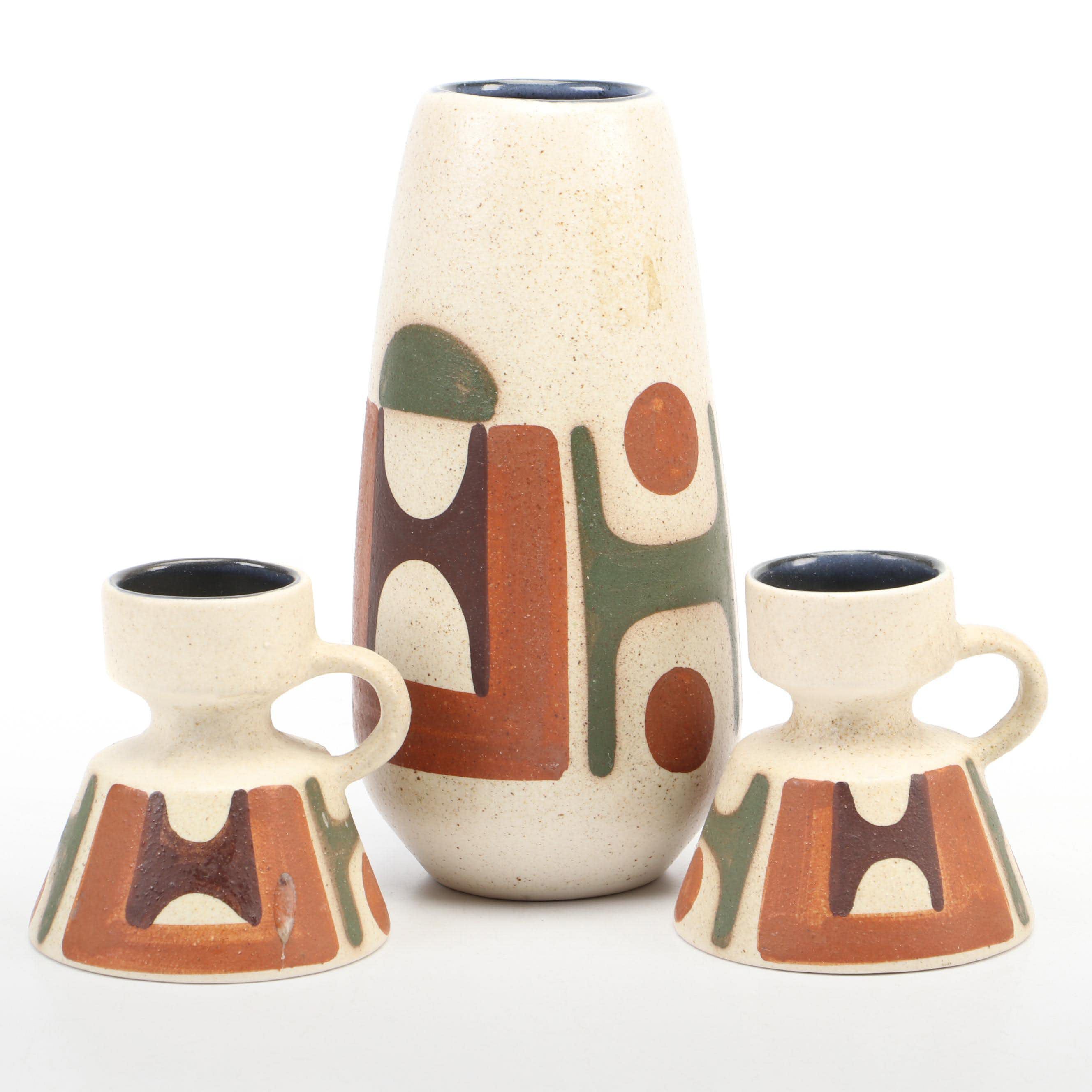 Lapid Ceramics Mid-Century Vase and Candleholders
