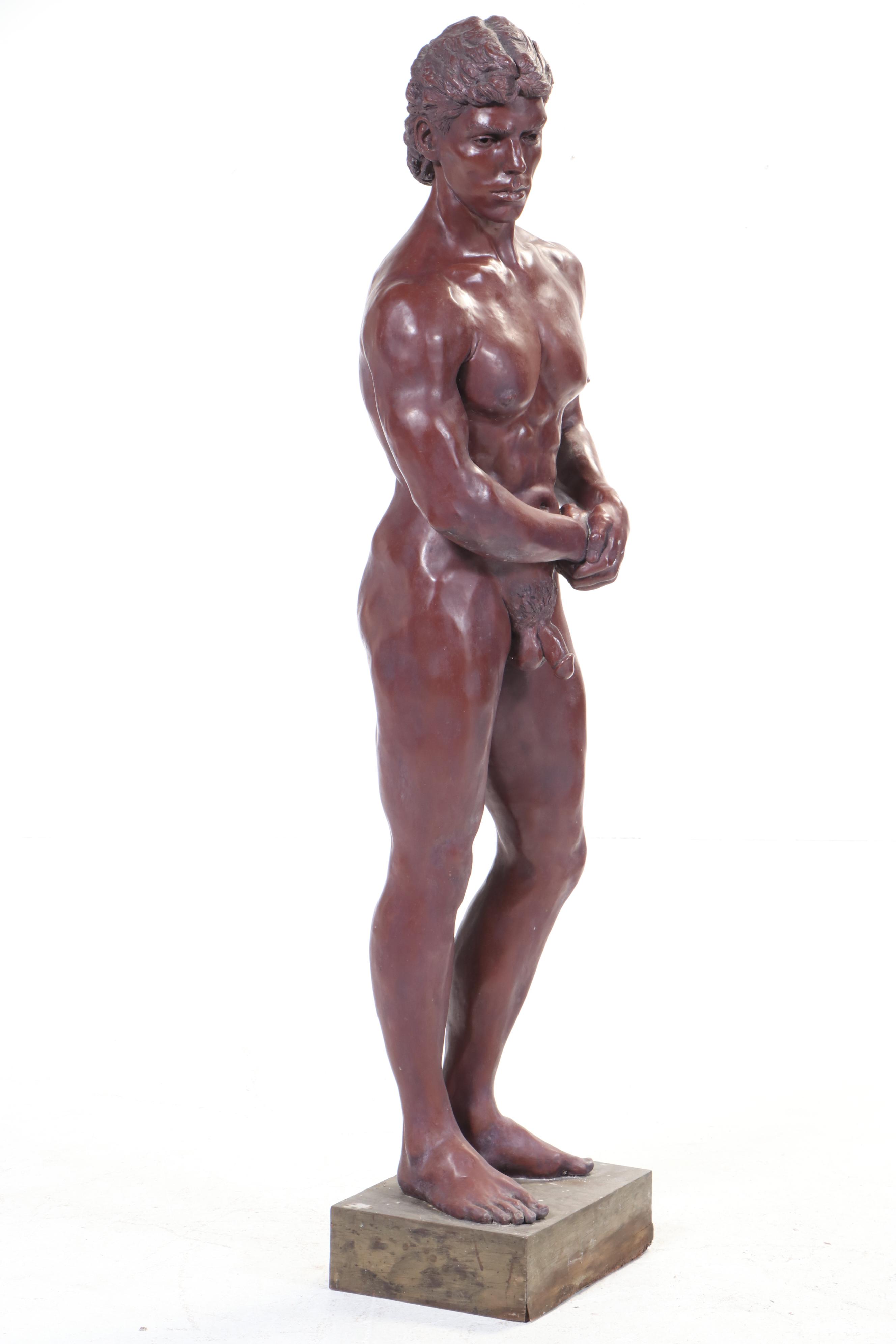 Gary Ross Life-Size Bronze-Patinated Fiberglass Standing Male Nude Sculpture
