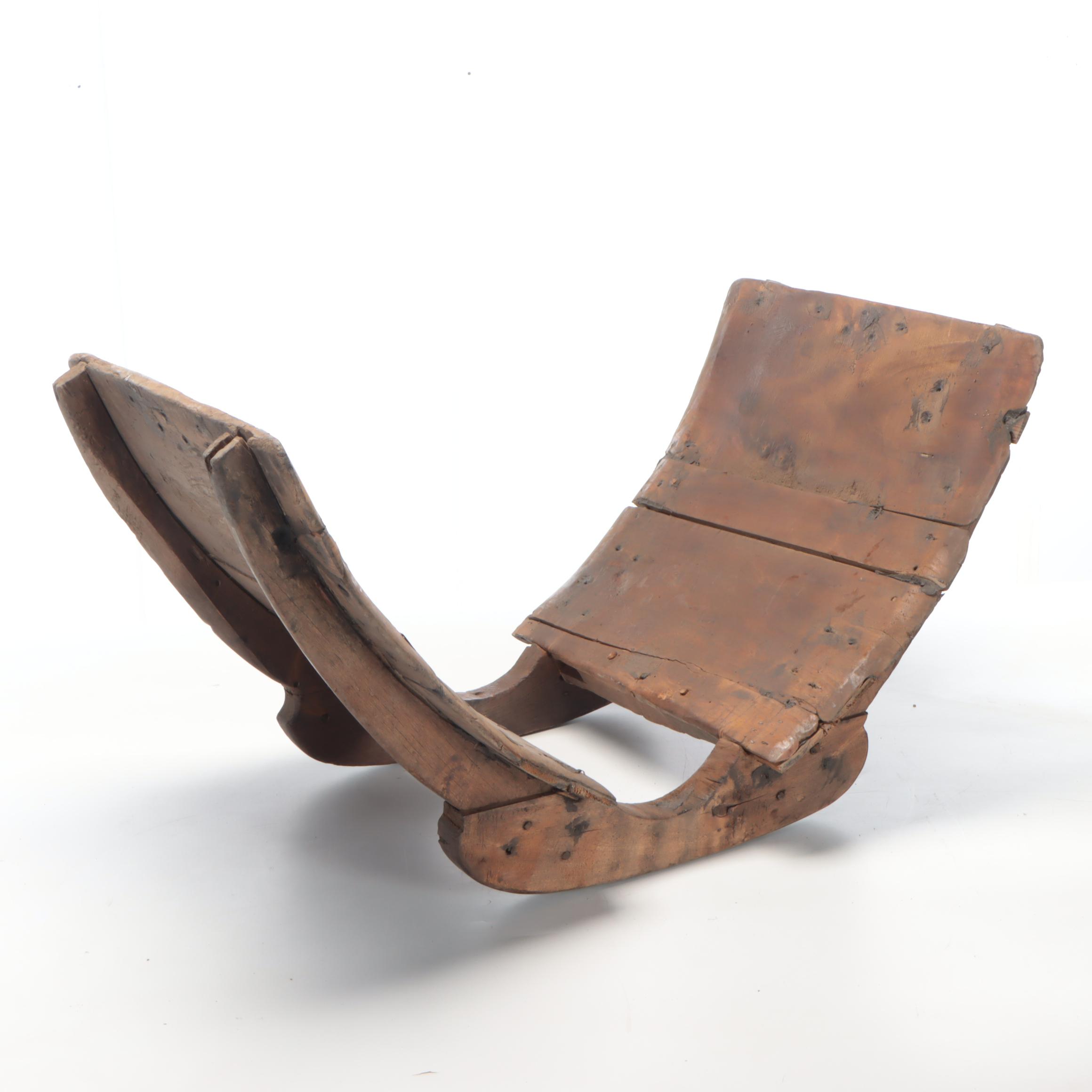 Handmade Primitive Wood Log Stand, Antique