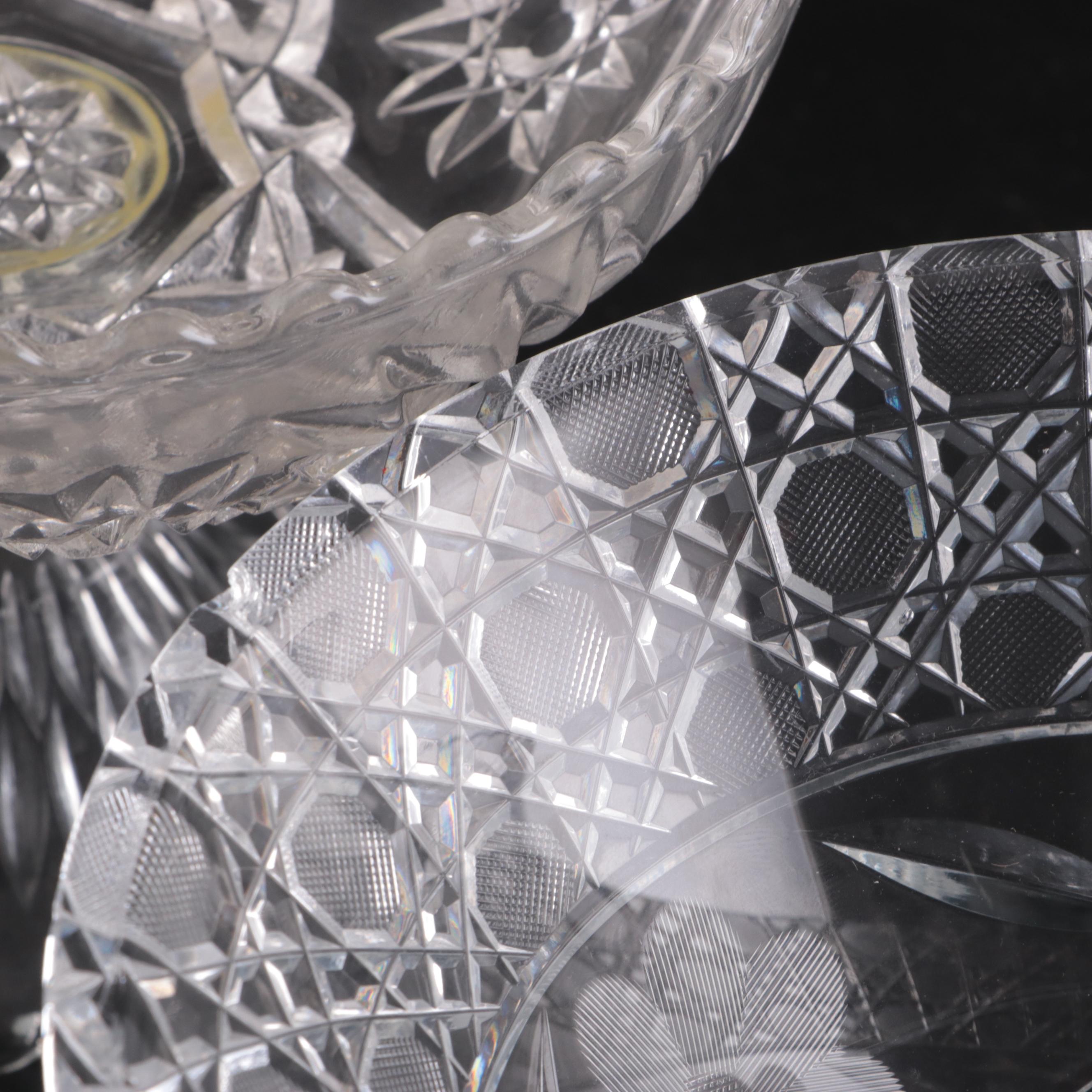 American Brilliant Style Cut Glass Punch Bowl with More Table Accessories