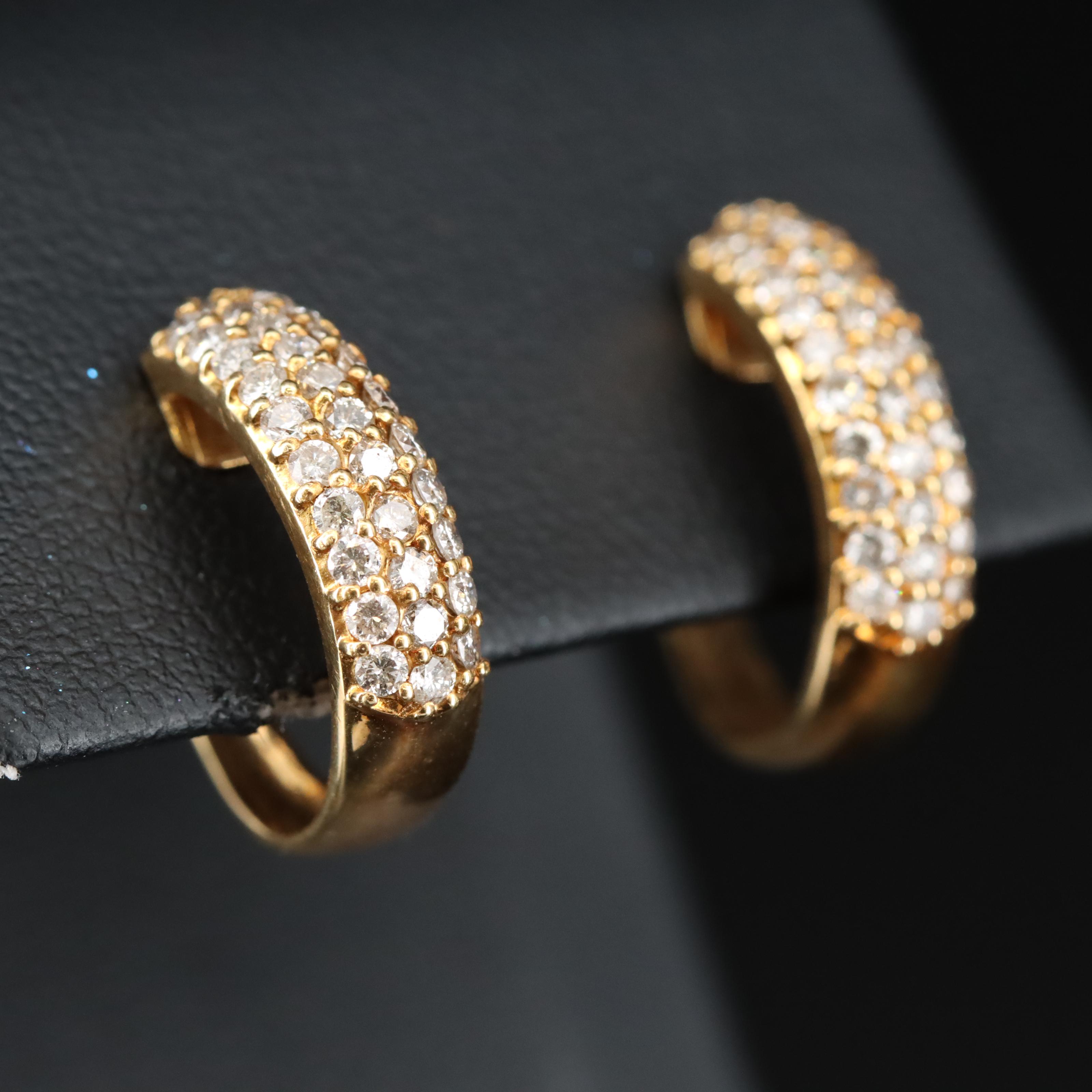18K 0.98 CTW Pavé Diamond Hoop Earrings