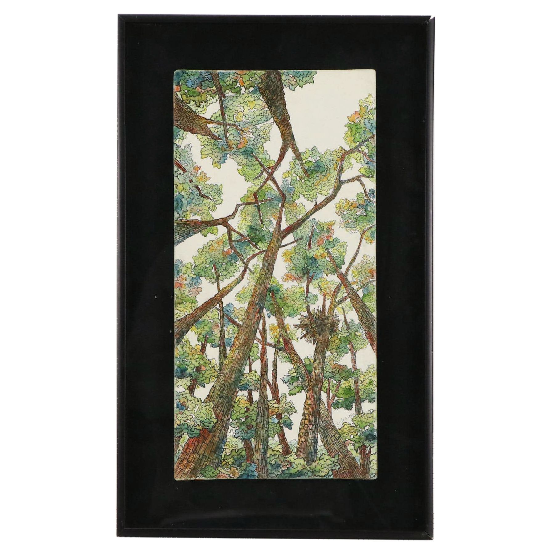 Gayla D. Seale Watercolor Painting Landscape with Tall Trees