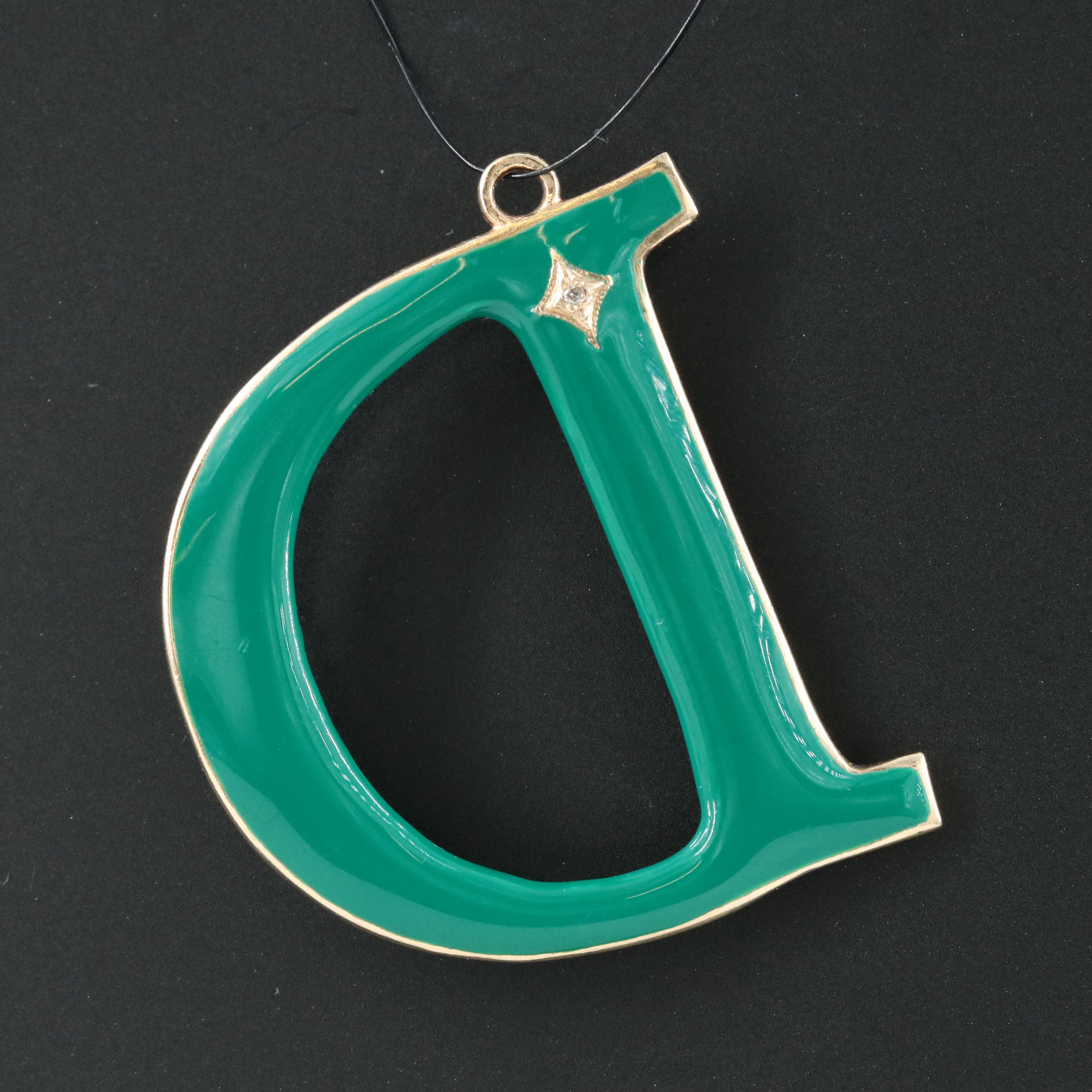 14K Diamond and Enamel "D" Inital Pendant