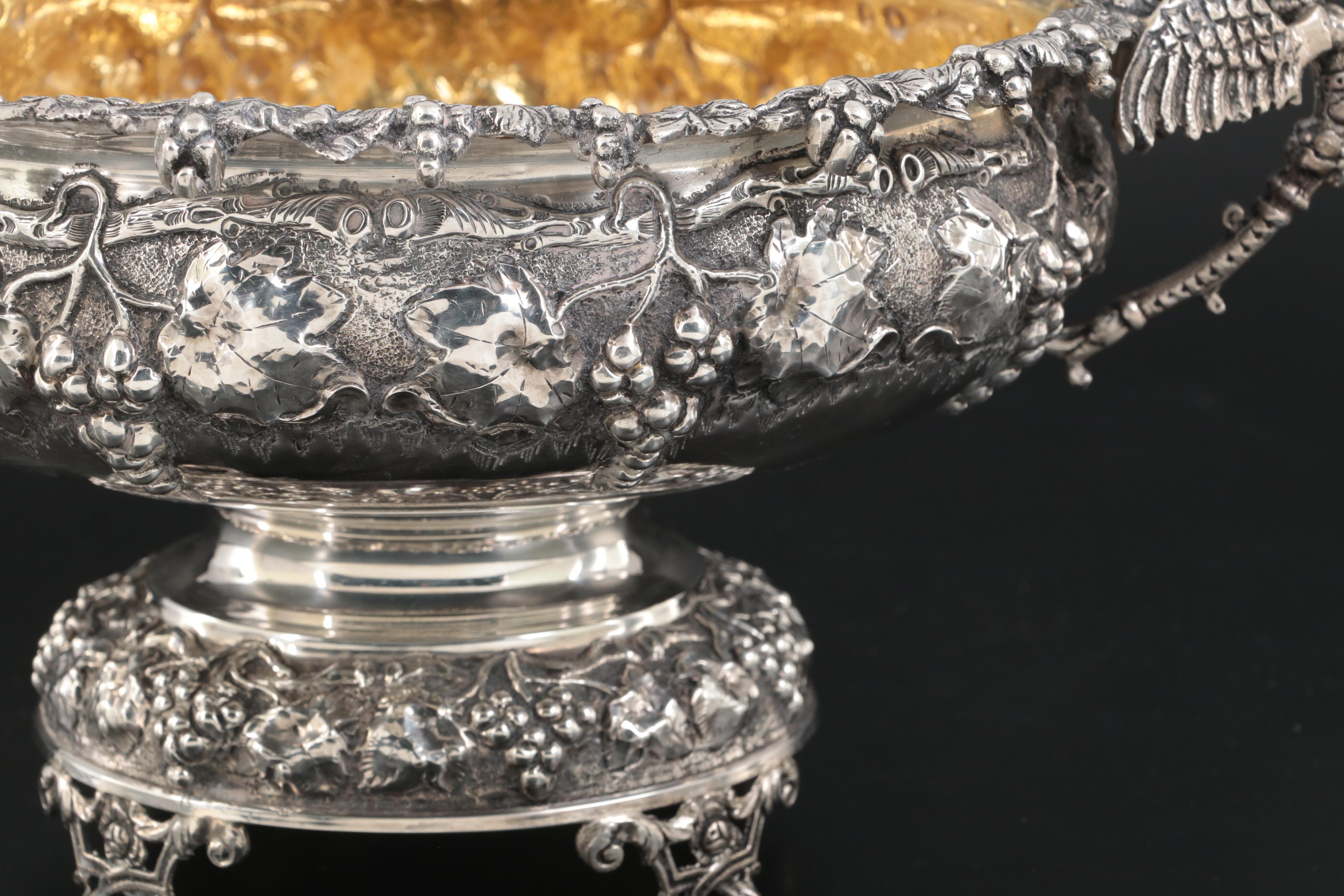 Rococo Style Gold Washed Sterling Silver Wine Cistern, 20th Century