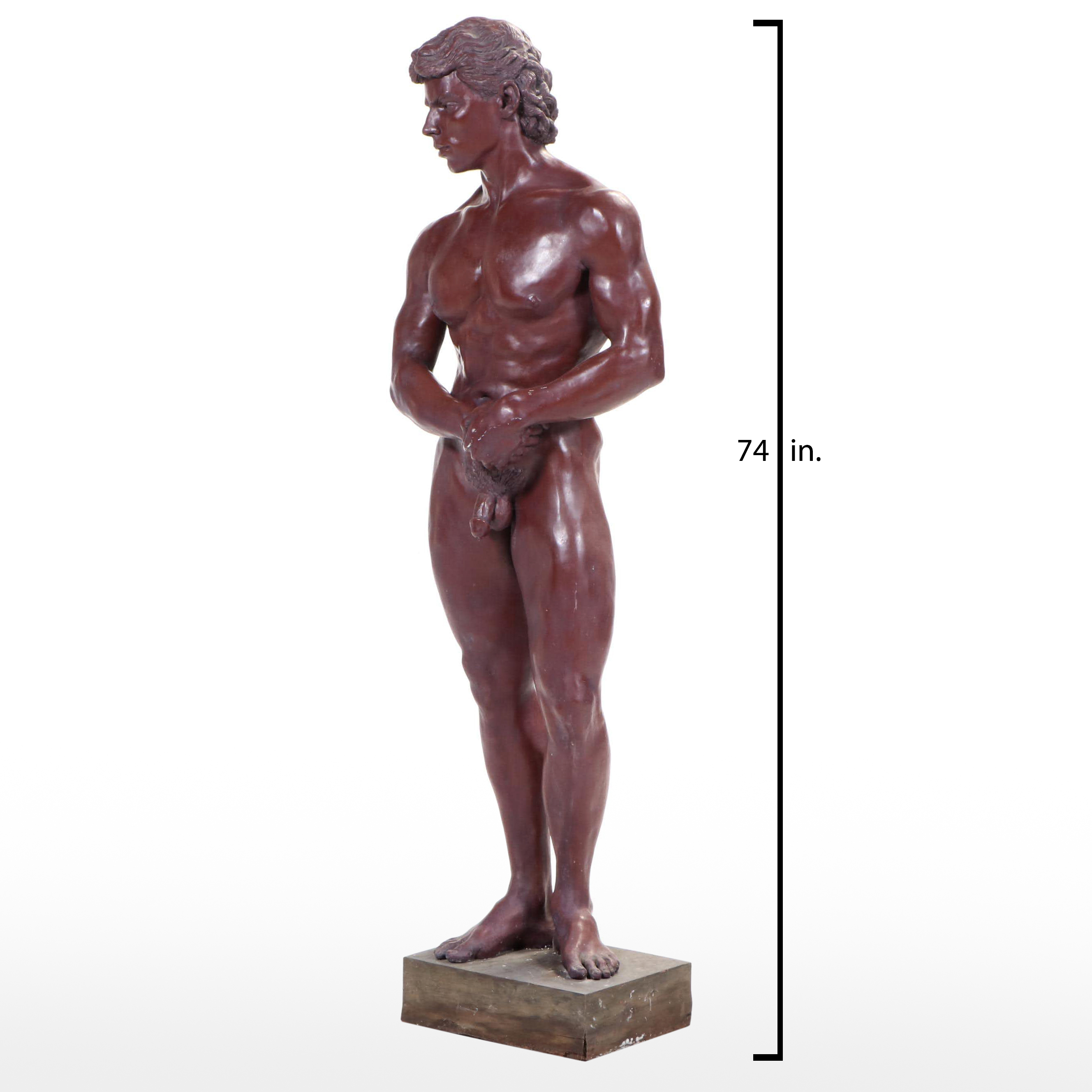 Gary Ross Life-Size Bronze-Patinated Fiberglass Standing Male Nude Sculpture