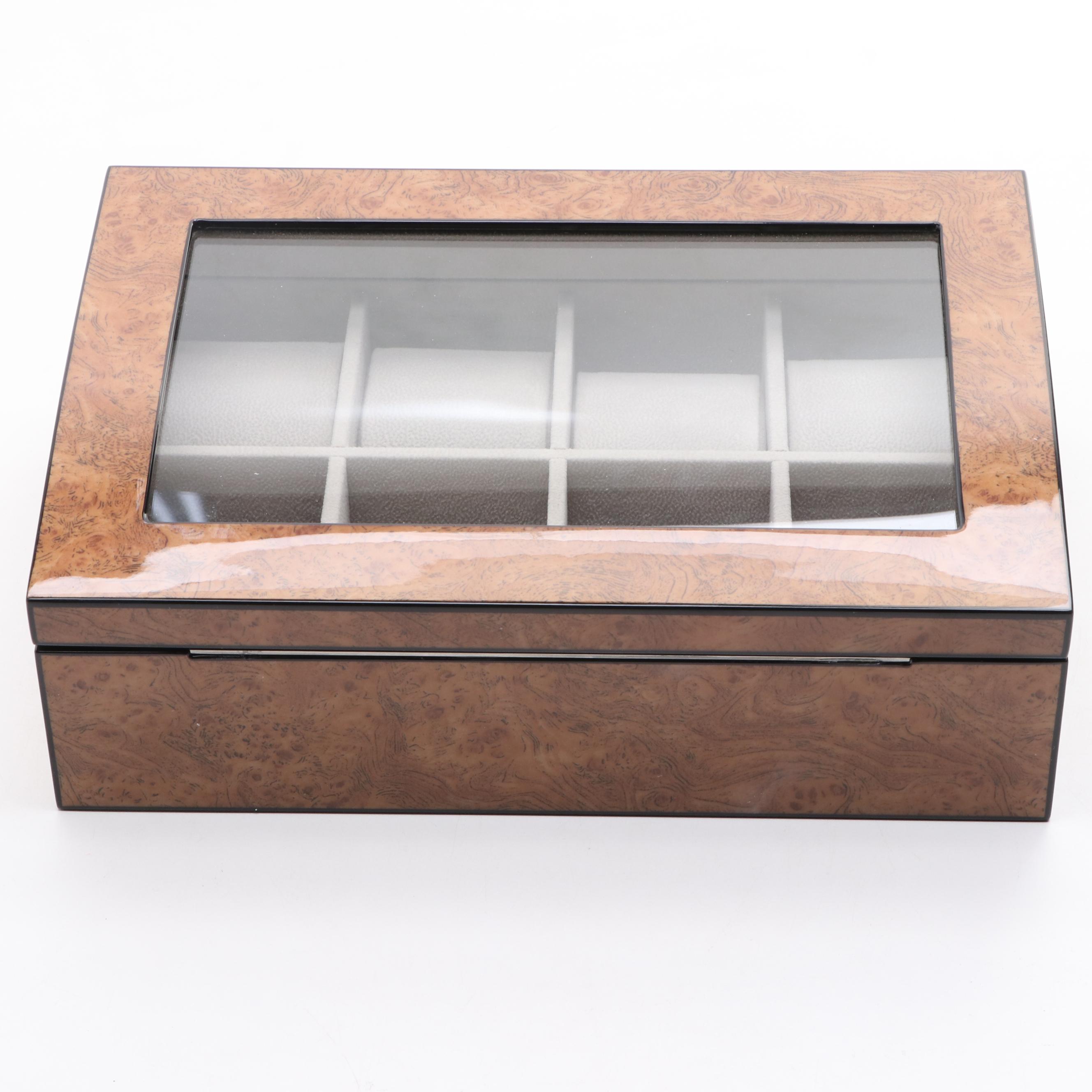 8 Watch Burl Wood Case with Clear Top