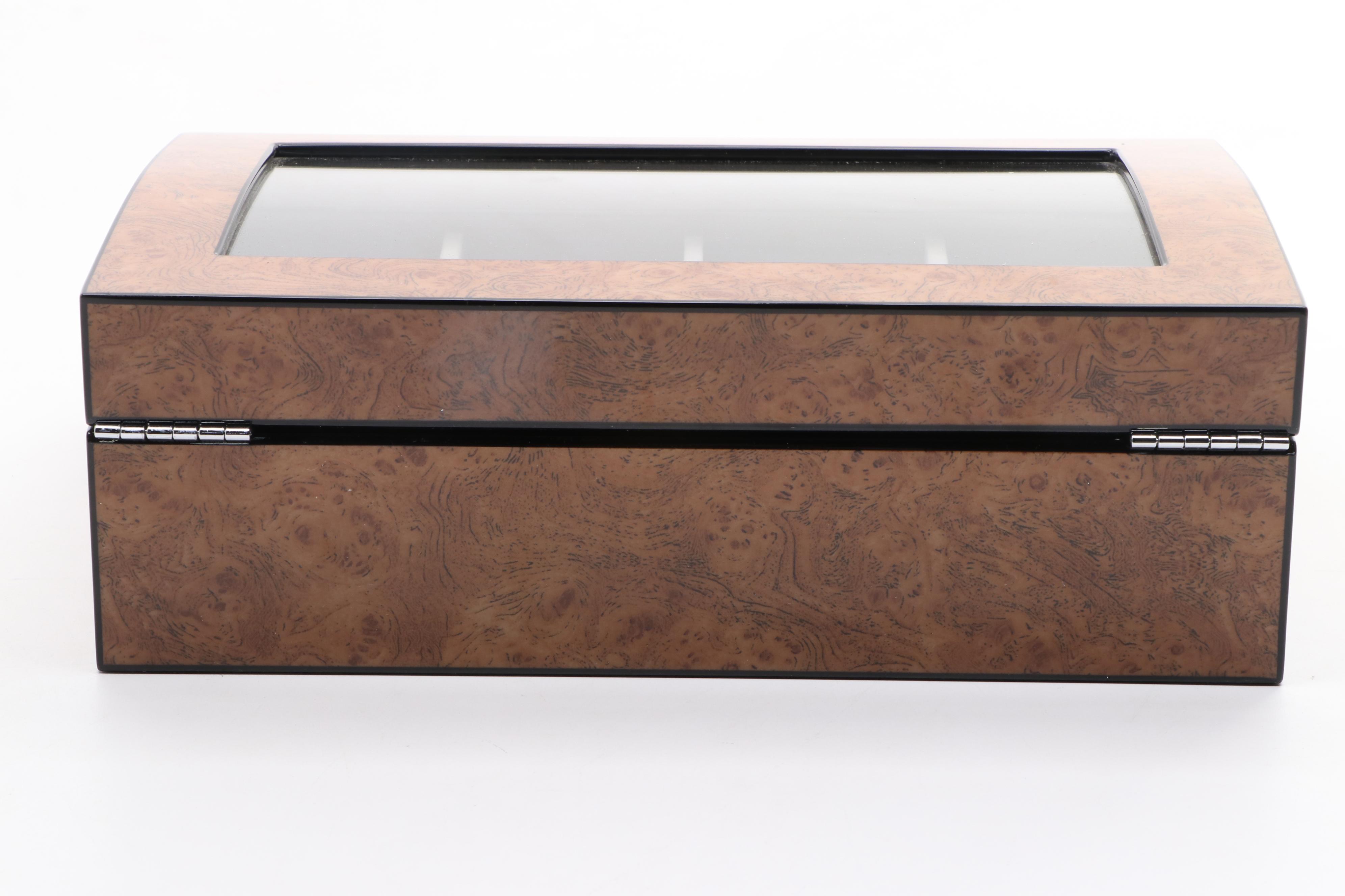 8 Watch Burl Wood Case with Clear Top