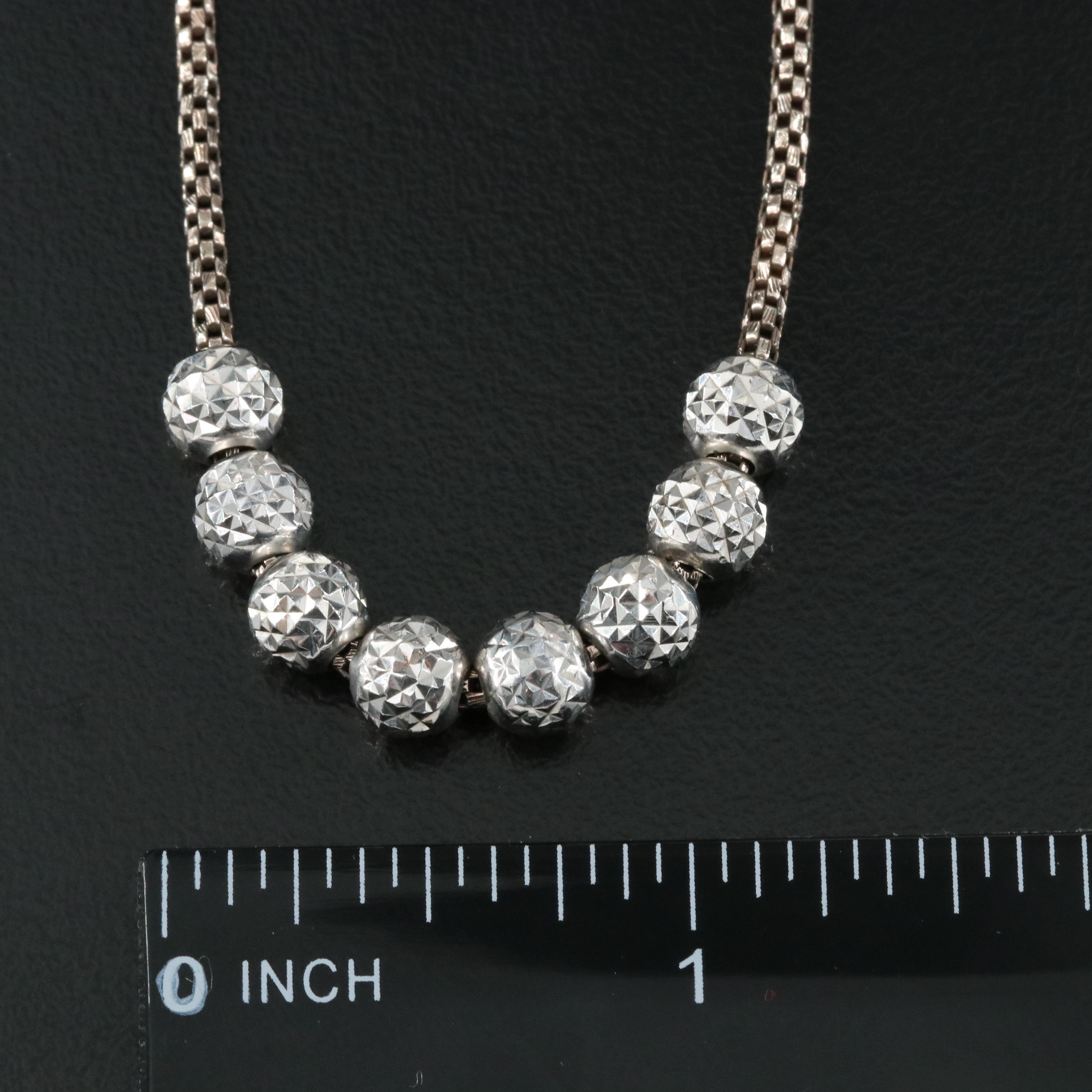 Sterling Diamond Cut Finish Bead Necklace