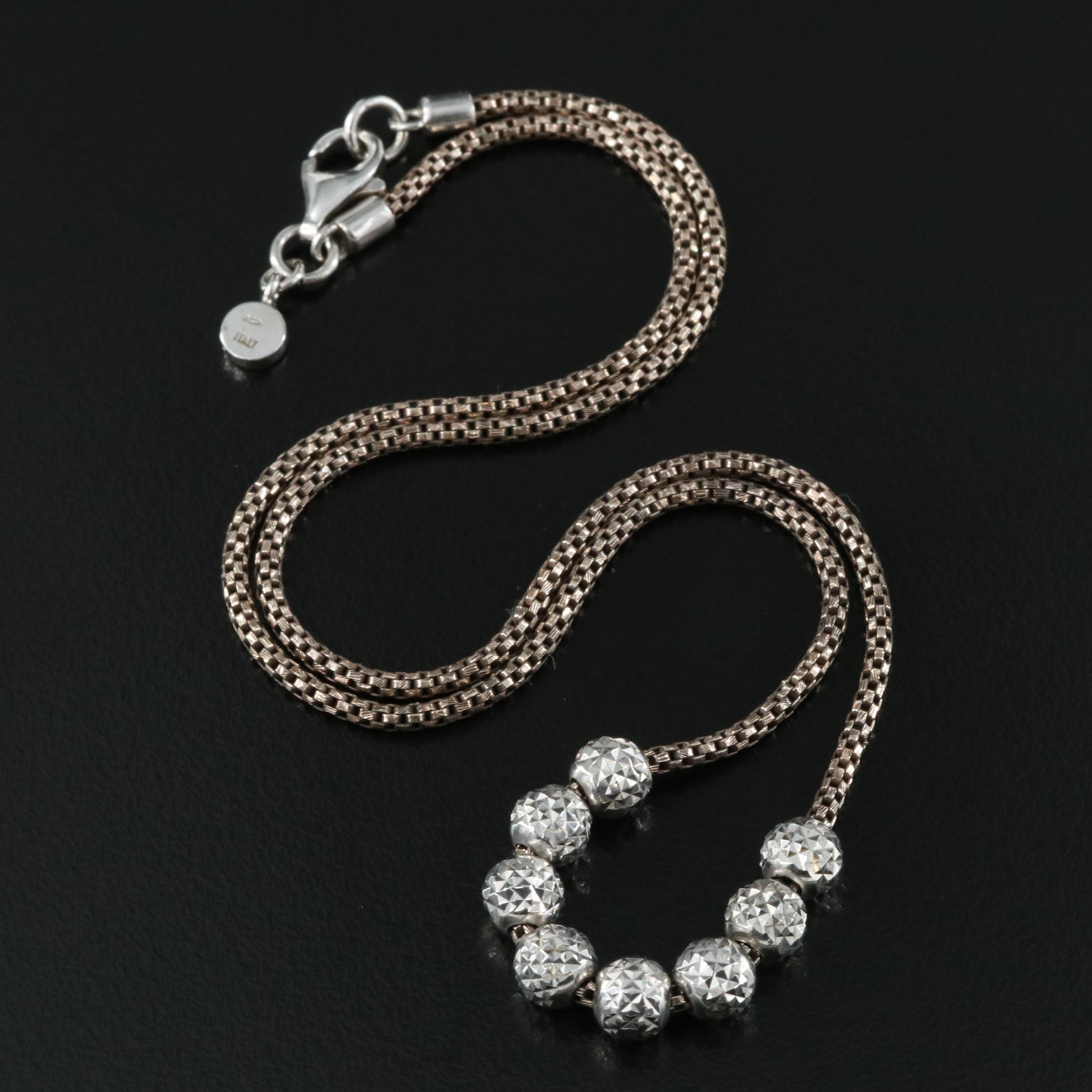 Sterling Diamond Cut Finish Bead Necklace
