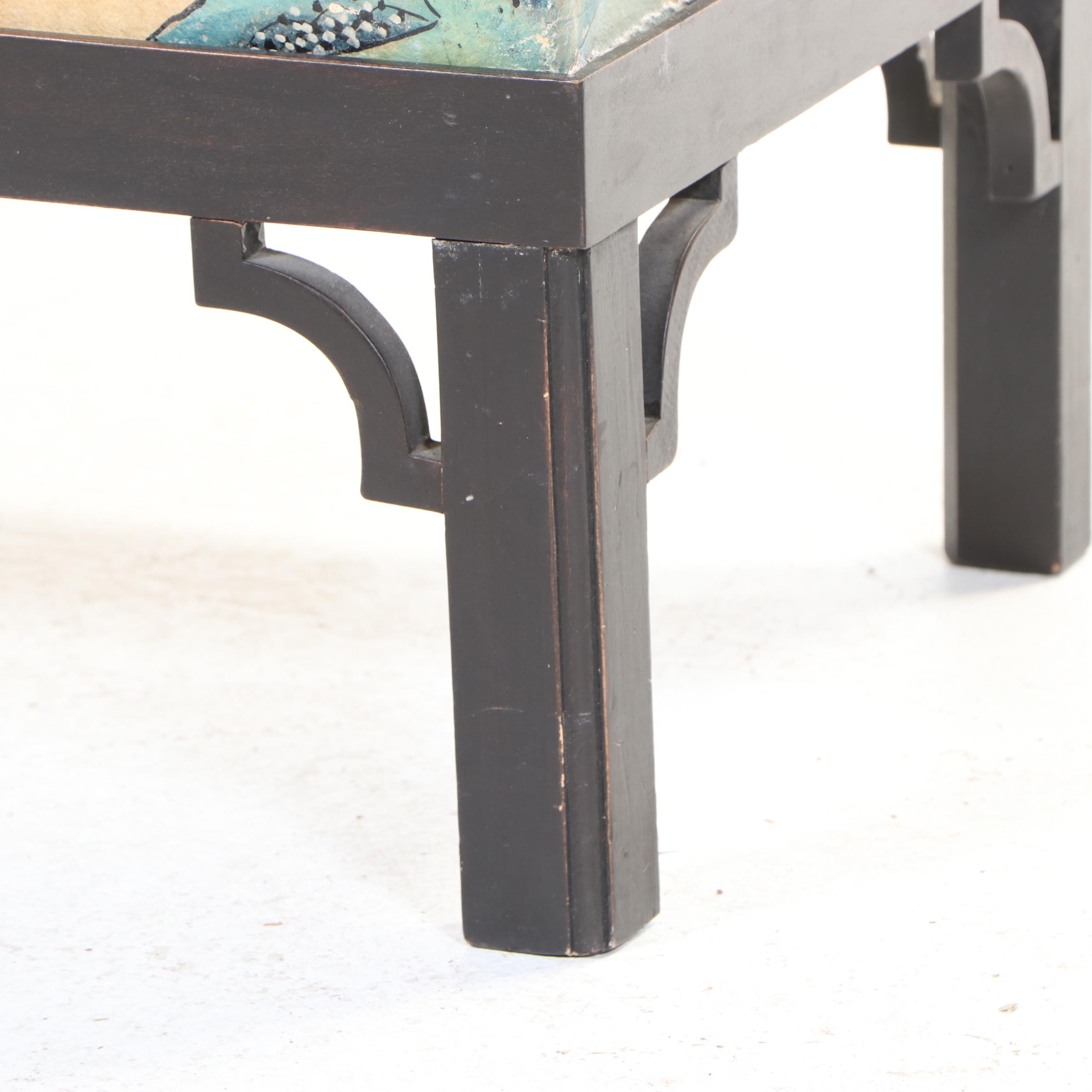 Chinese Hand Painted Fabric-Wrapped Nesting Boxes on a Stand