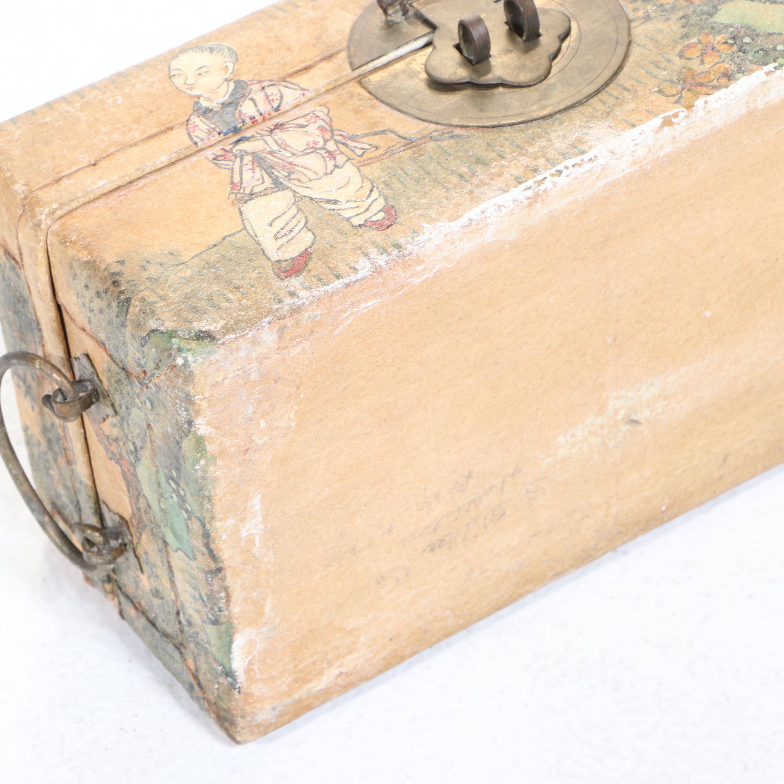 Chinese Hand Painted Fabric-Wrapped Nesting Boxes on a Stand