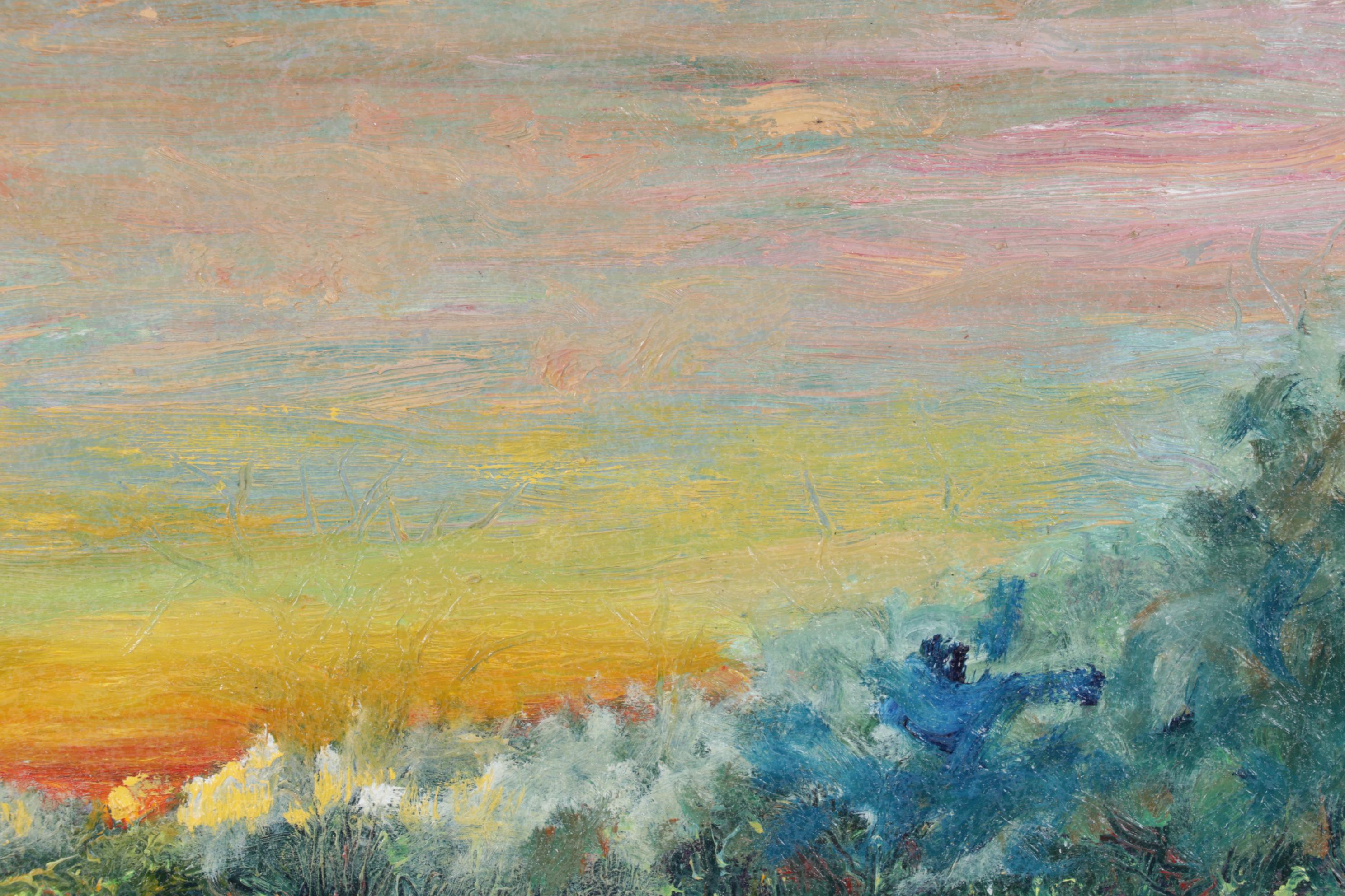 Oil Painting Of Bucolic Landscape At Sunset