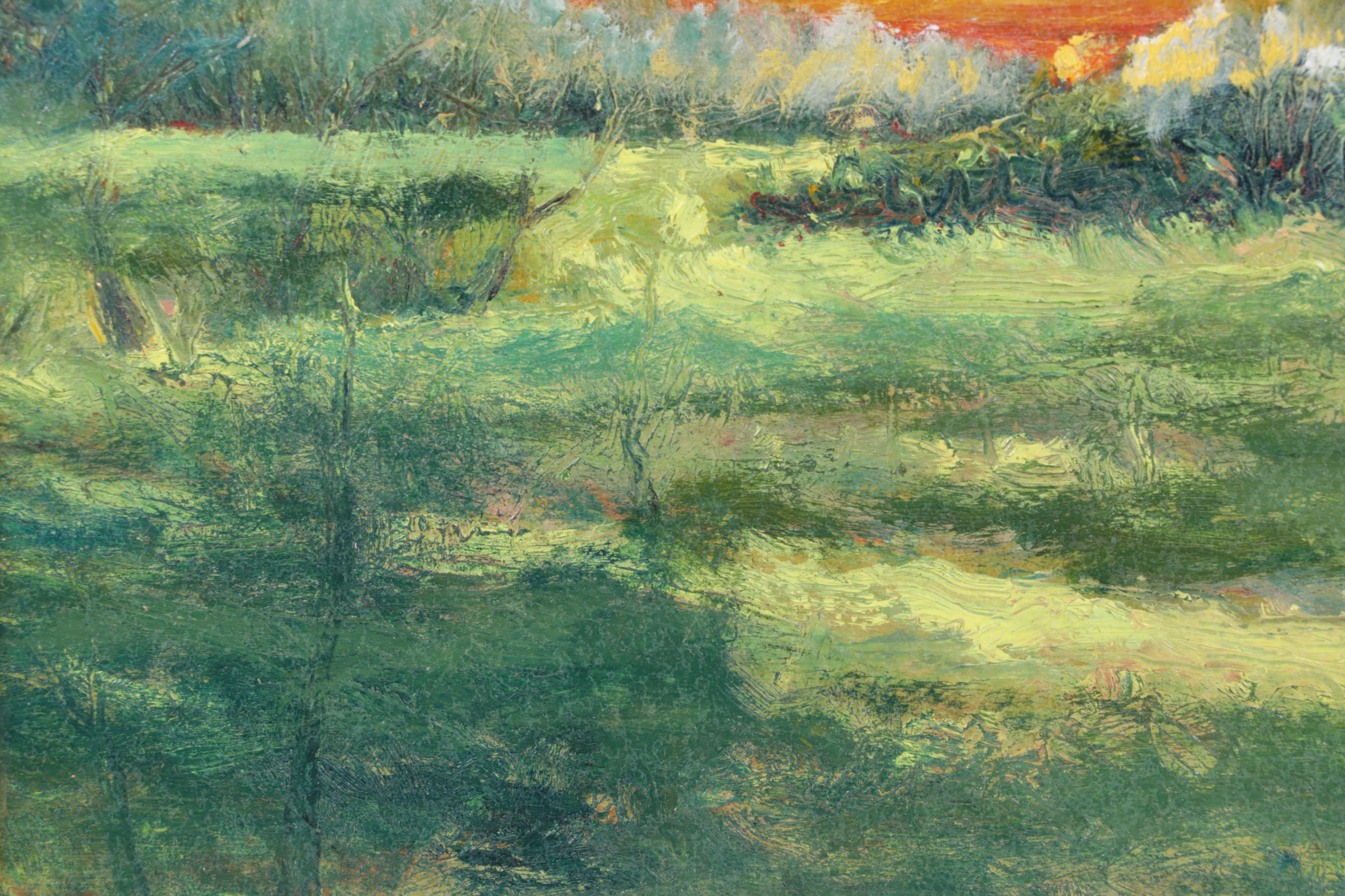 Oil Painting Of Bucolic Landscape At Sunset