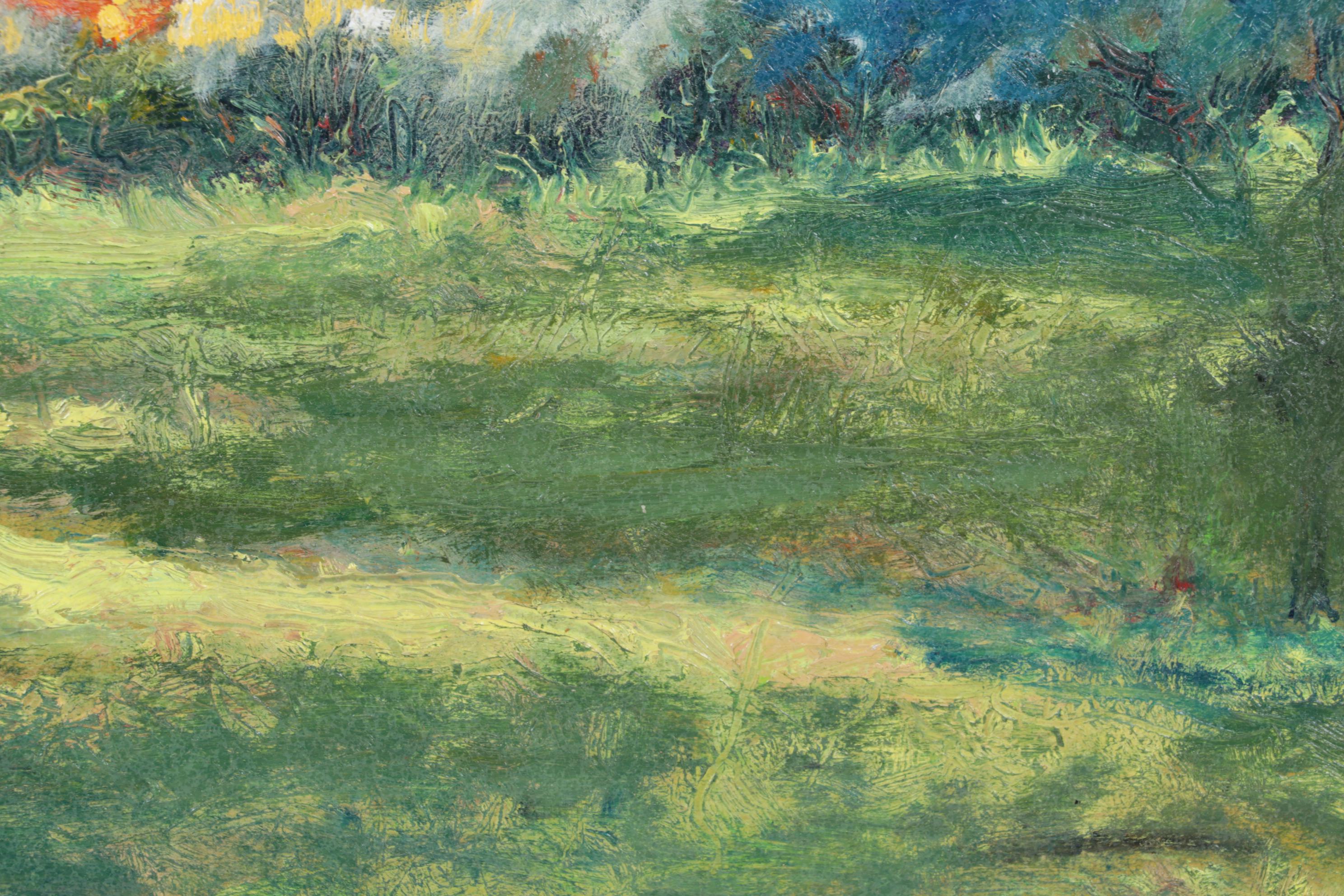 Oil Painting Of Bucolic Landscape At Sunset