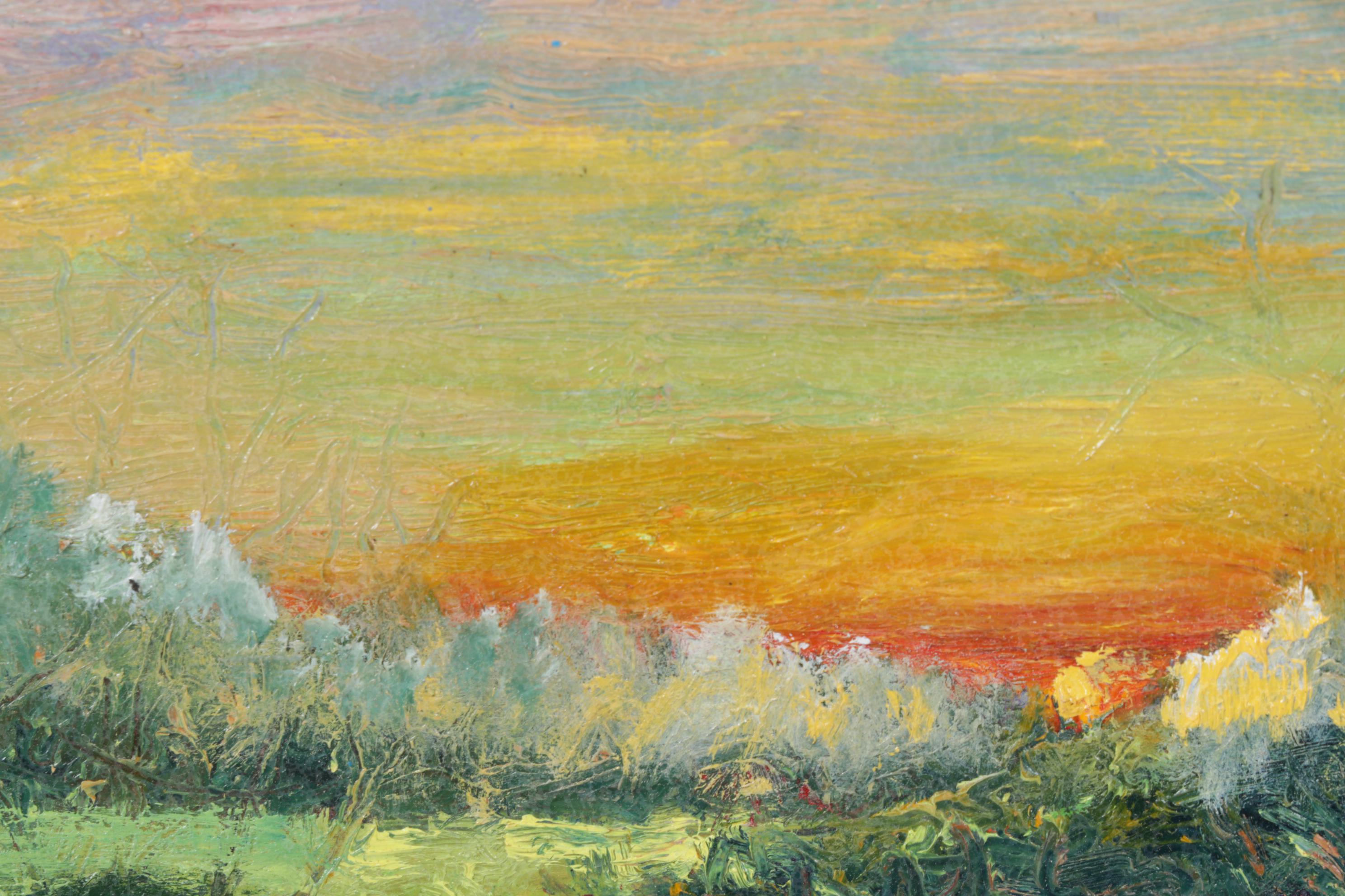 Oil Painting Of Bucolic Landscape At Sunset
