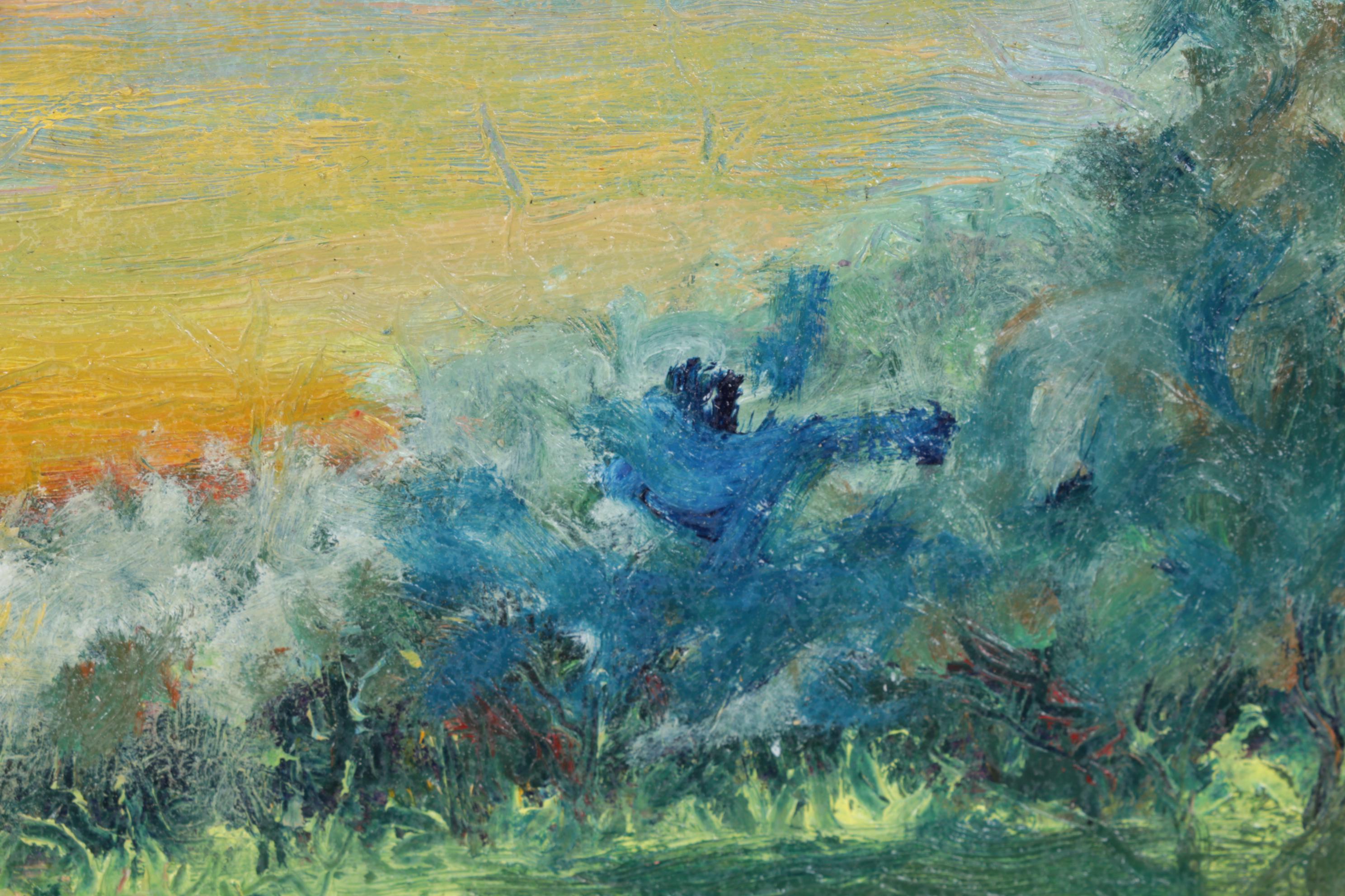 Oil Painting Of Bucolic Landscape At Sunset