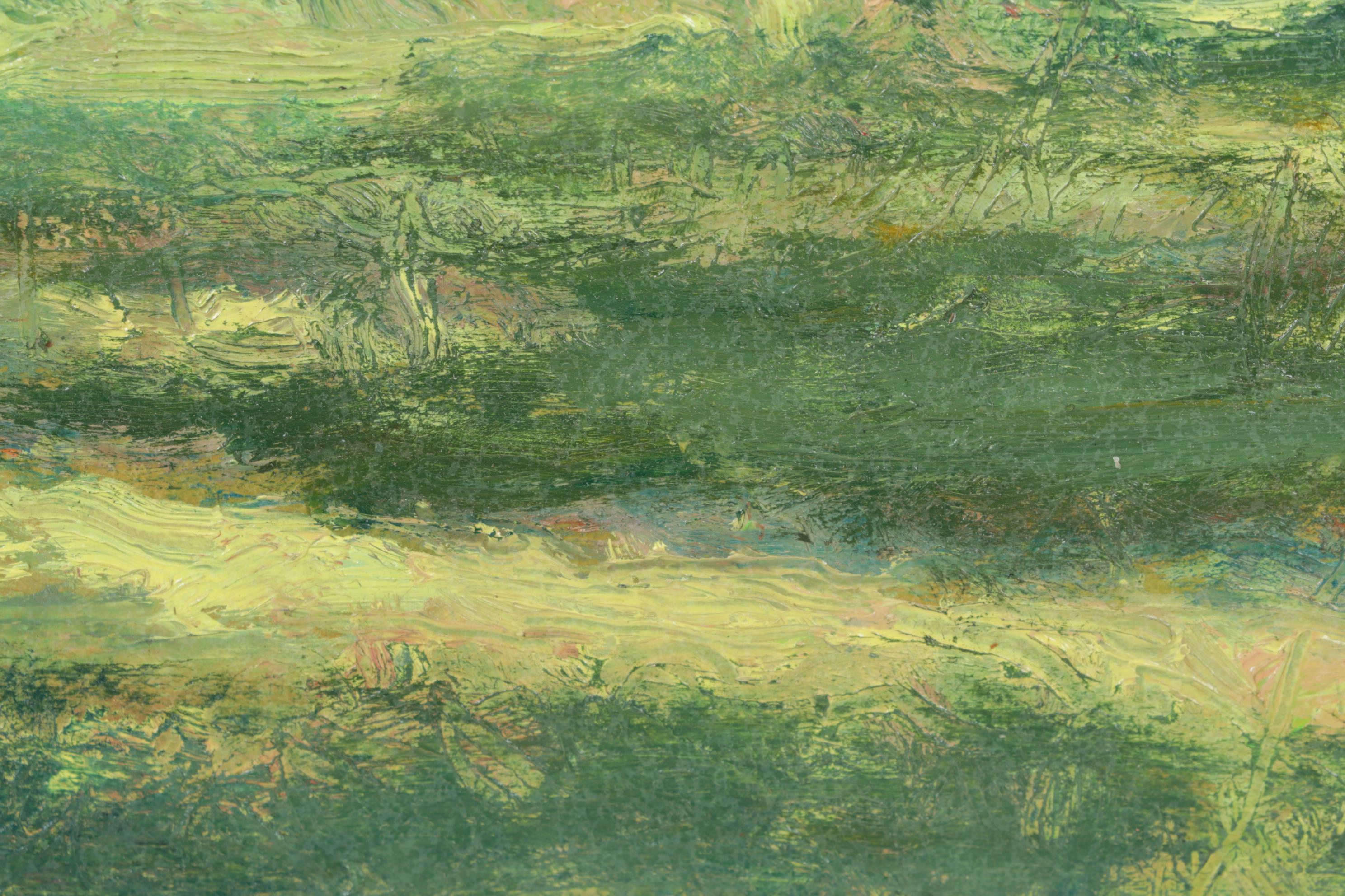 Oil Painting Of Bucolic Landscape At Sunset