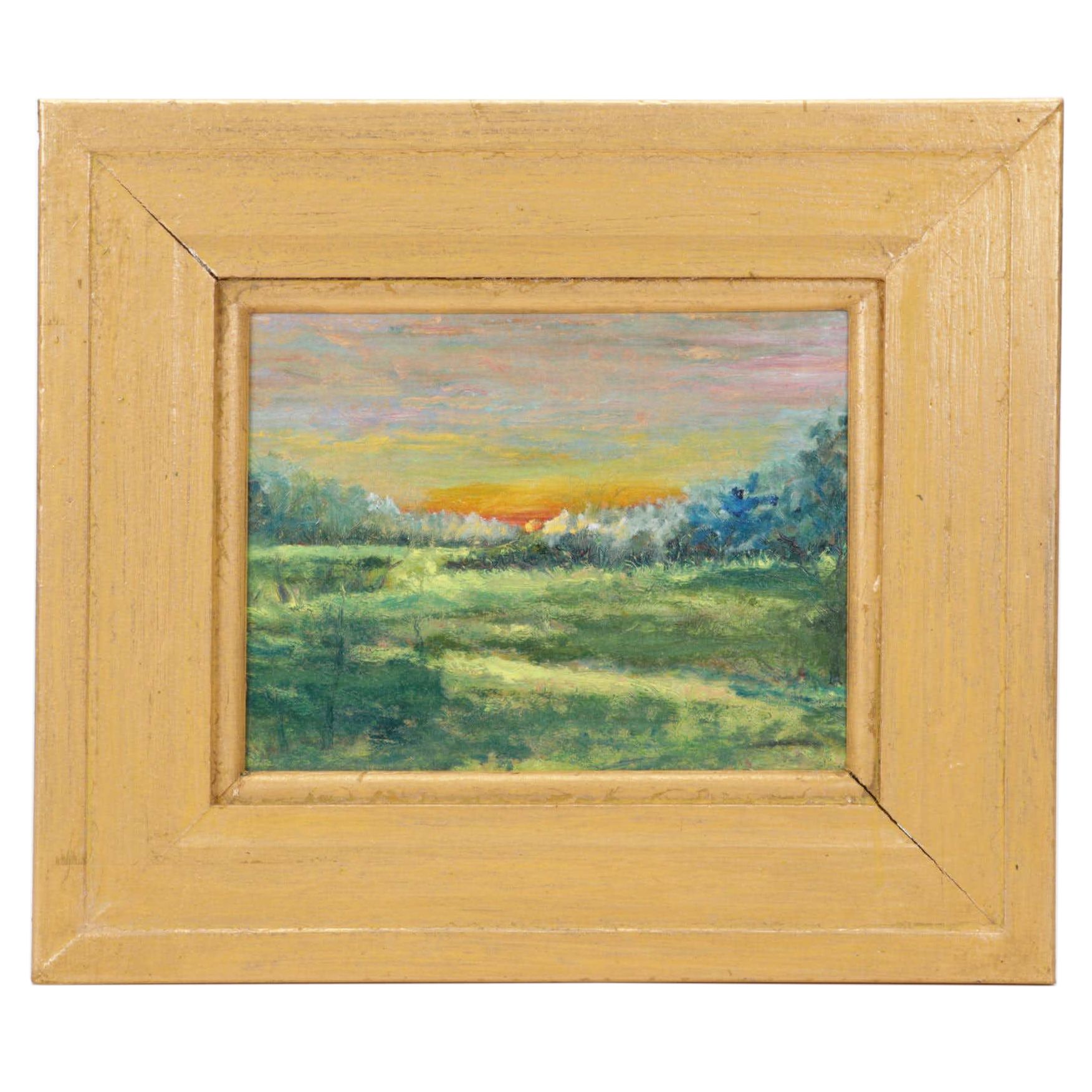 Oil Painting Of Bucolic Landscape At Sunset
