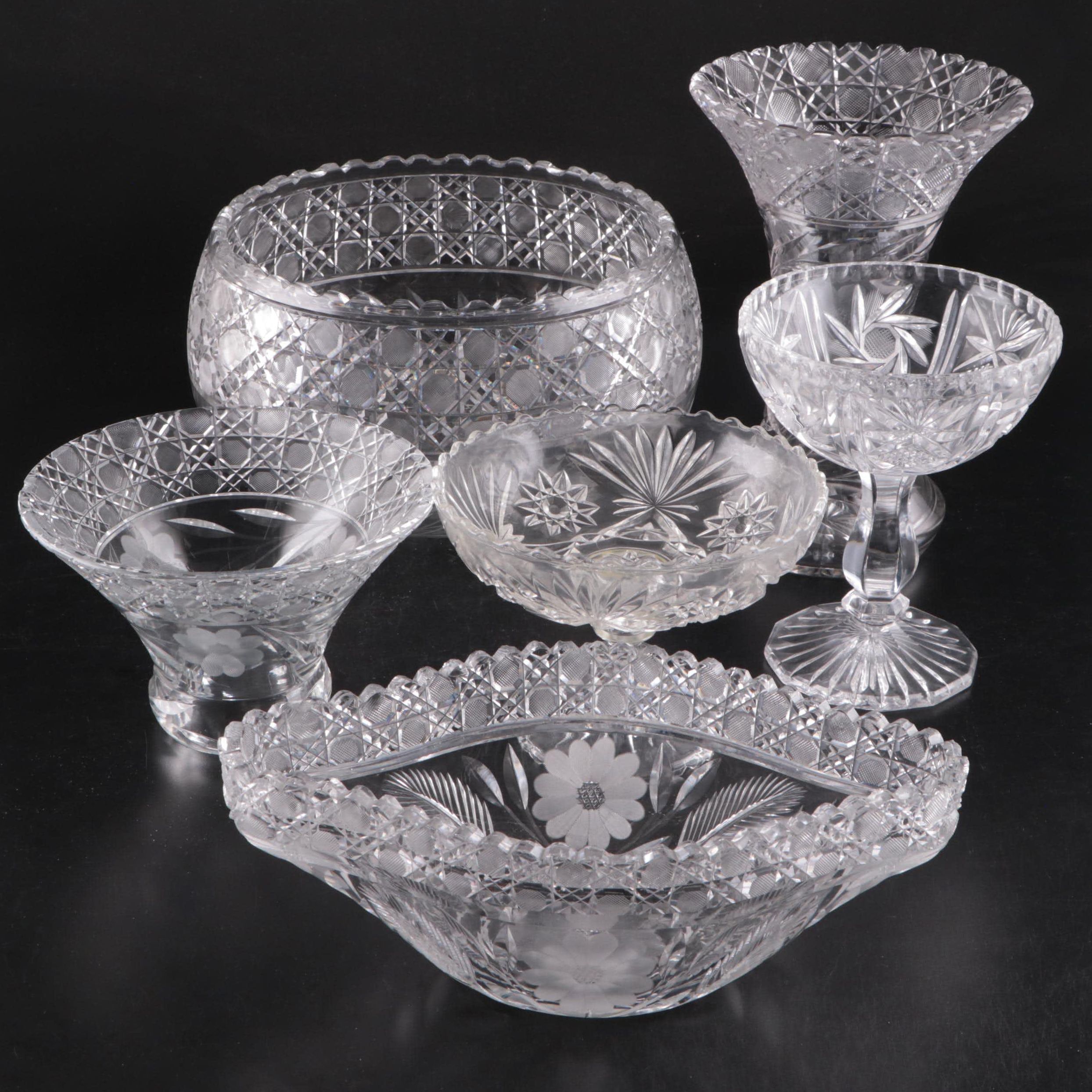 American Brilliant Style Cut Glass Punch Bowl with More Table Accessories