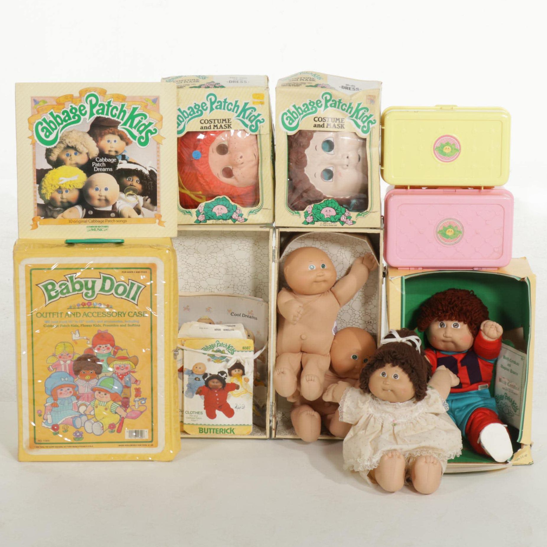 Cabbage Patch Kids Doll Collection with Costumes, Trunk, Sewing Patterns, & More