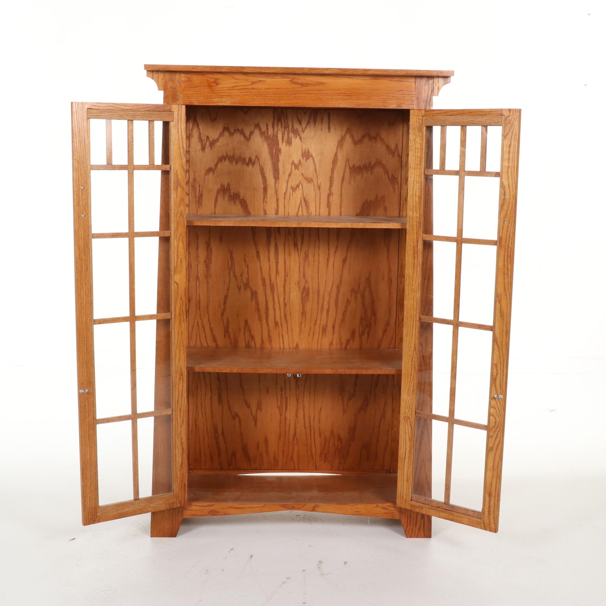 Arts & Crafts Style Oak Bookcase Cabinet