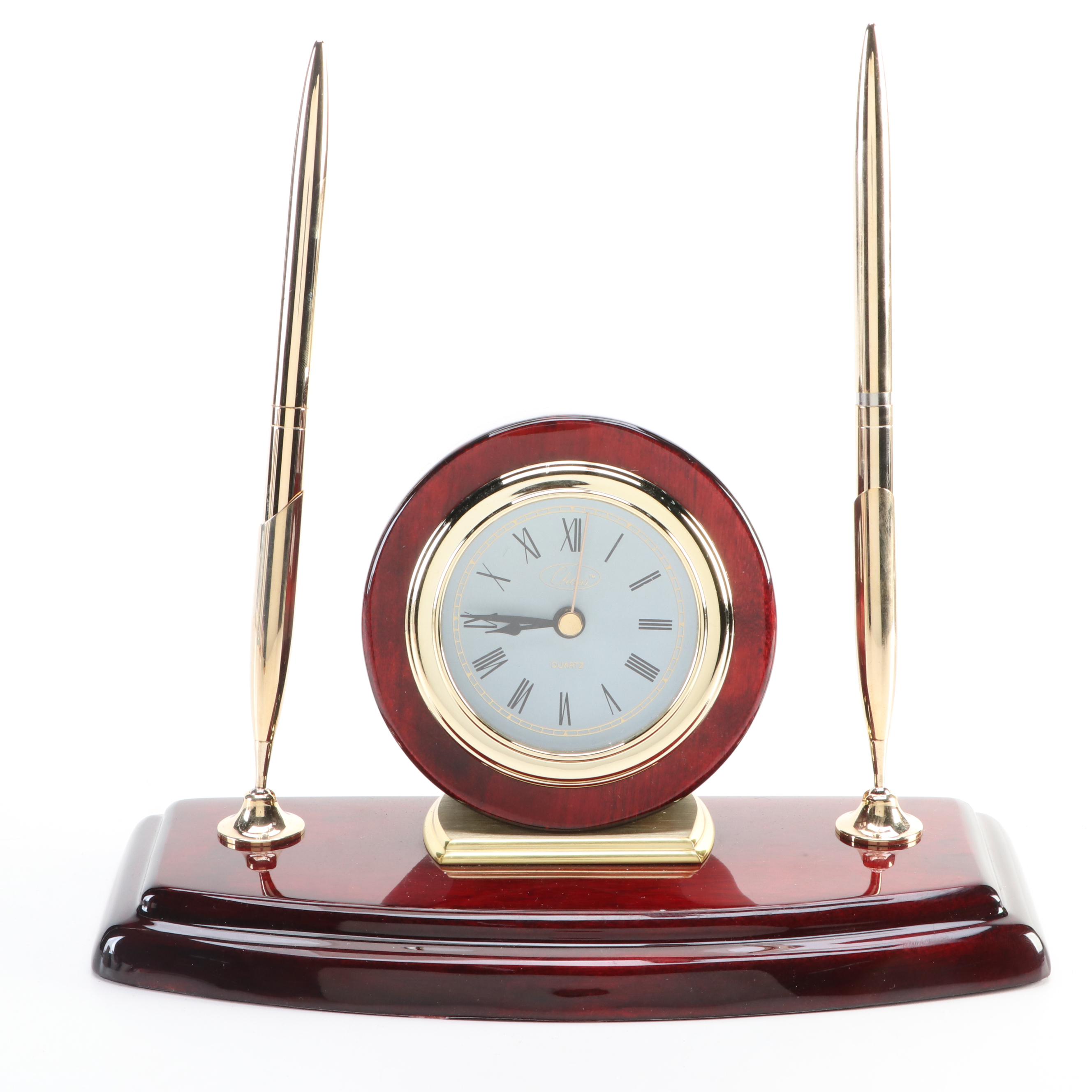 Chass Quartz Desk Clock with Bey-Berk Wall Hanging Thermometer & Barometer Set