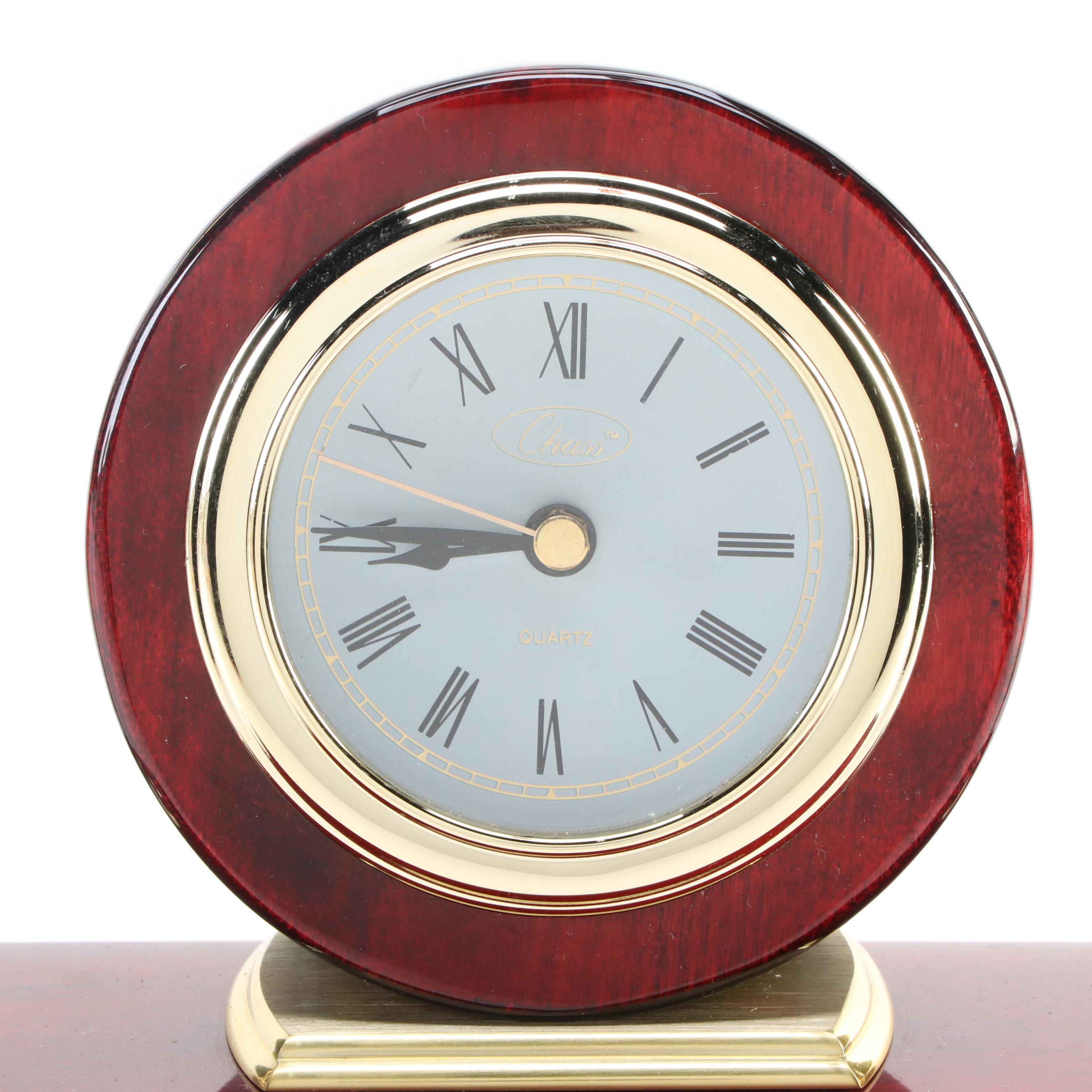 Chass Quartz Desk Clock with Bey-Berk Wall Hanging Thermometer & Barometer Set