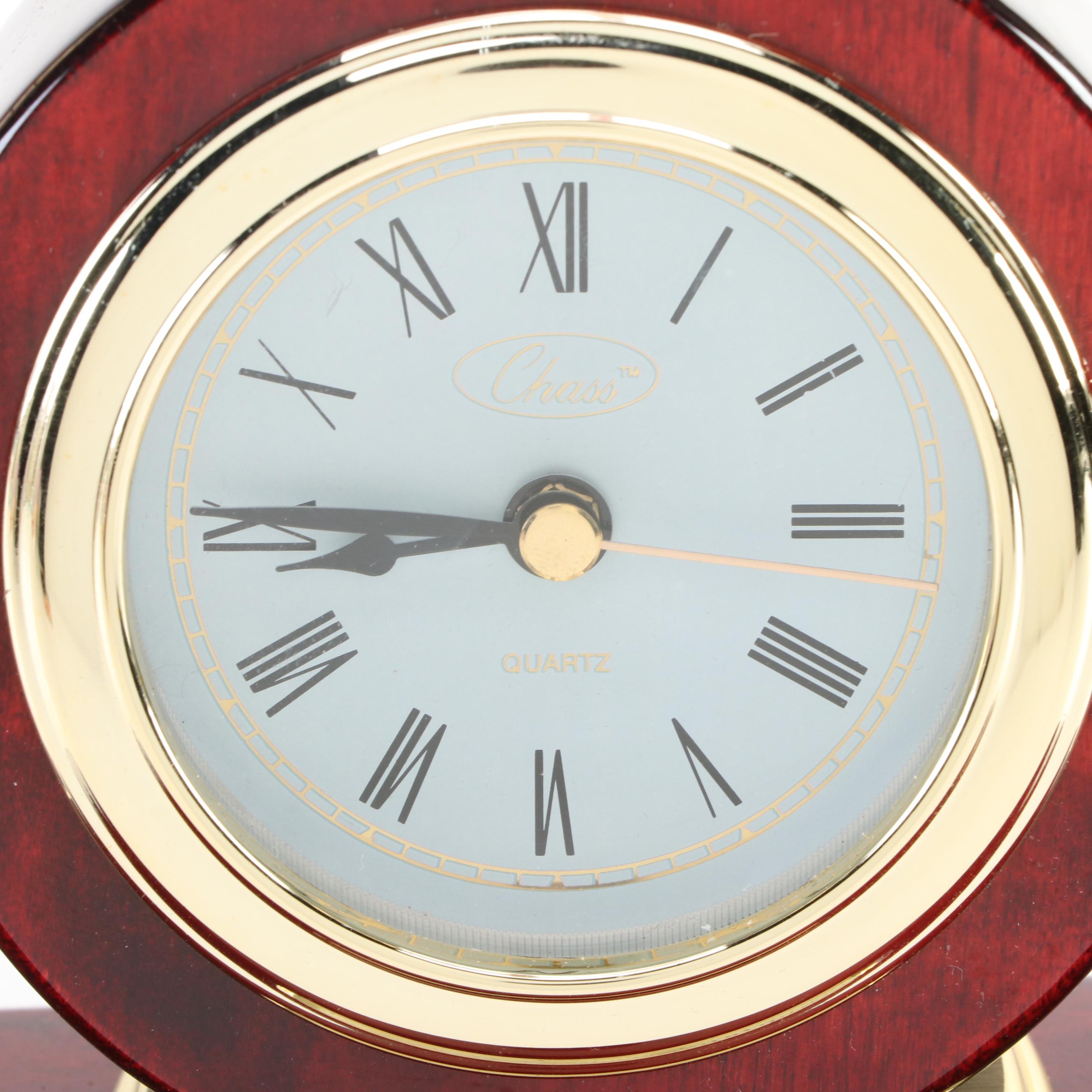 Chass Quartz Desk Clock with Bey-Berk Wall Hanging Thermometer & Barometer Set