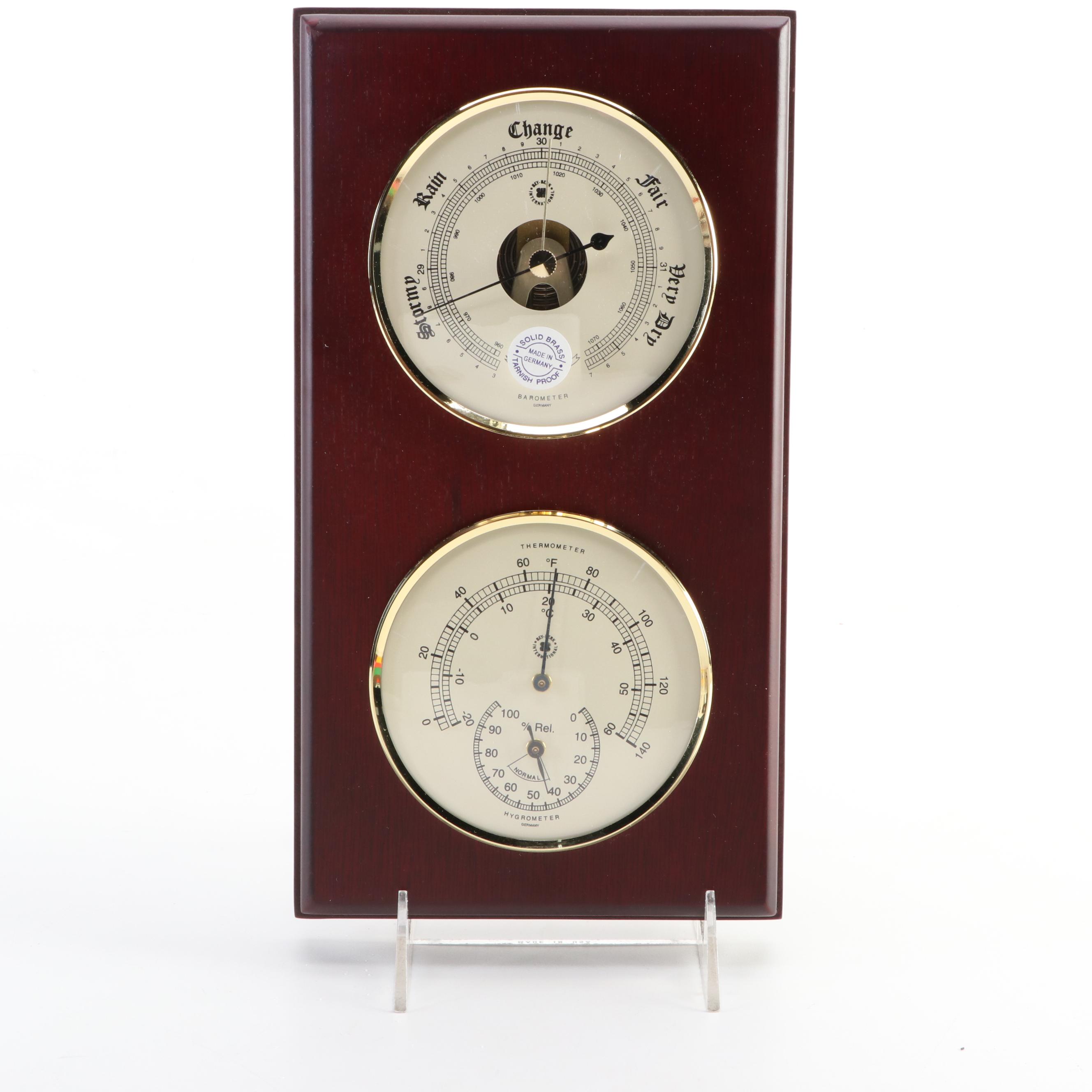 Chass Quartz Desk Clock with Bey-Berk Wall Hanging Thermometer & Barometer Set