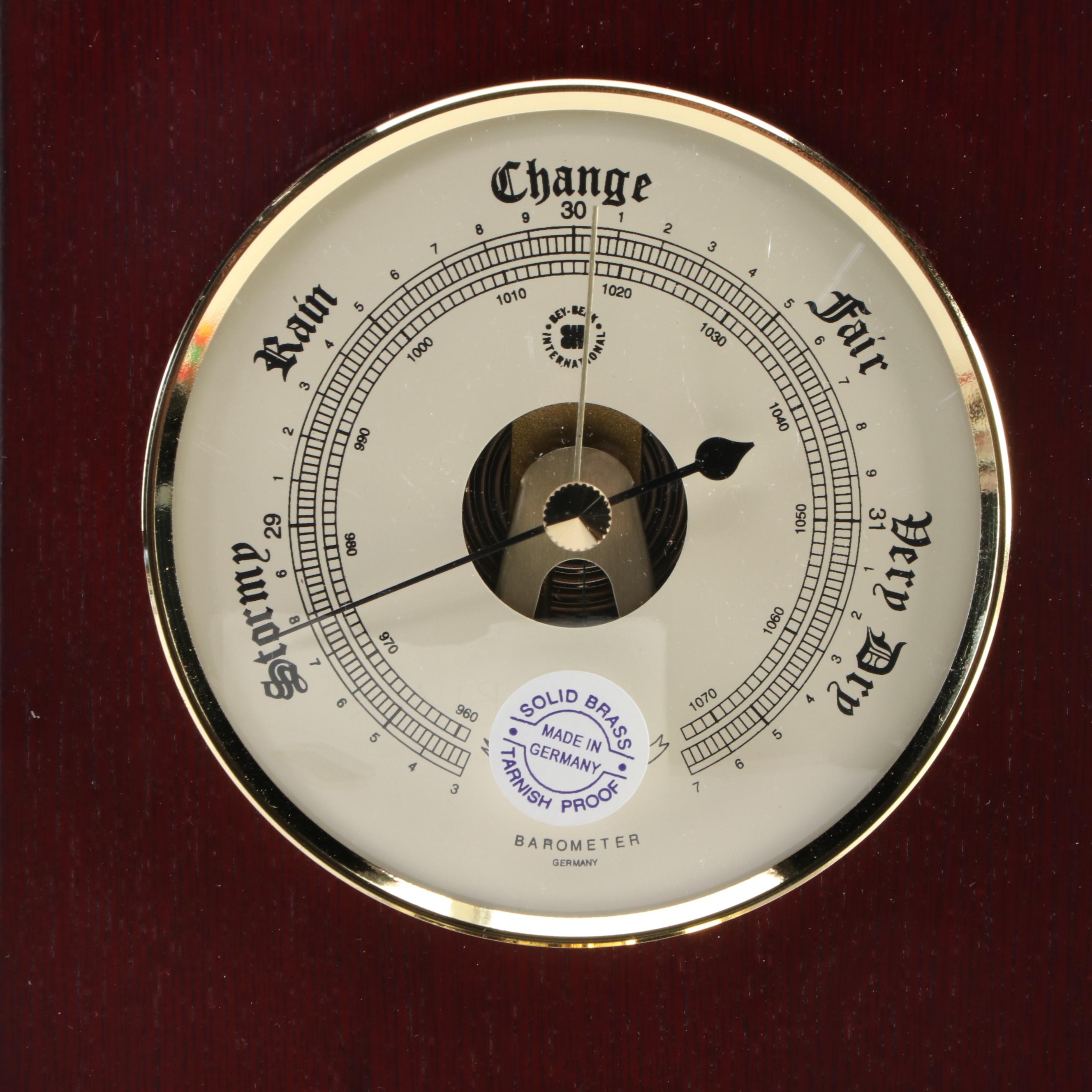 Chass Quartz Desk Clock with Bey-Berk Wall Hanging Thermometer & Barometer Set