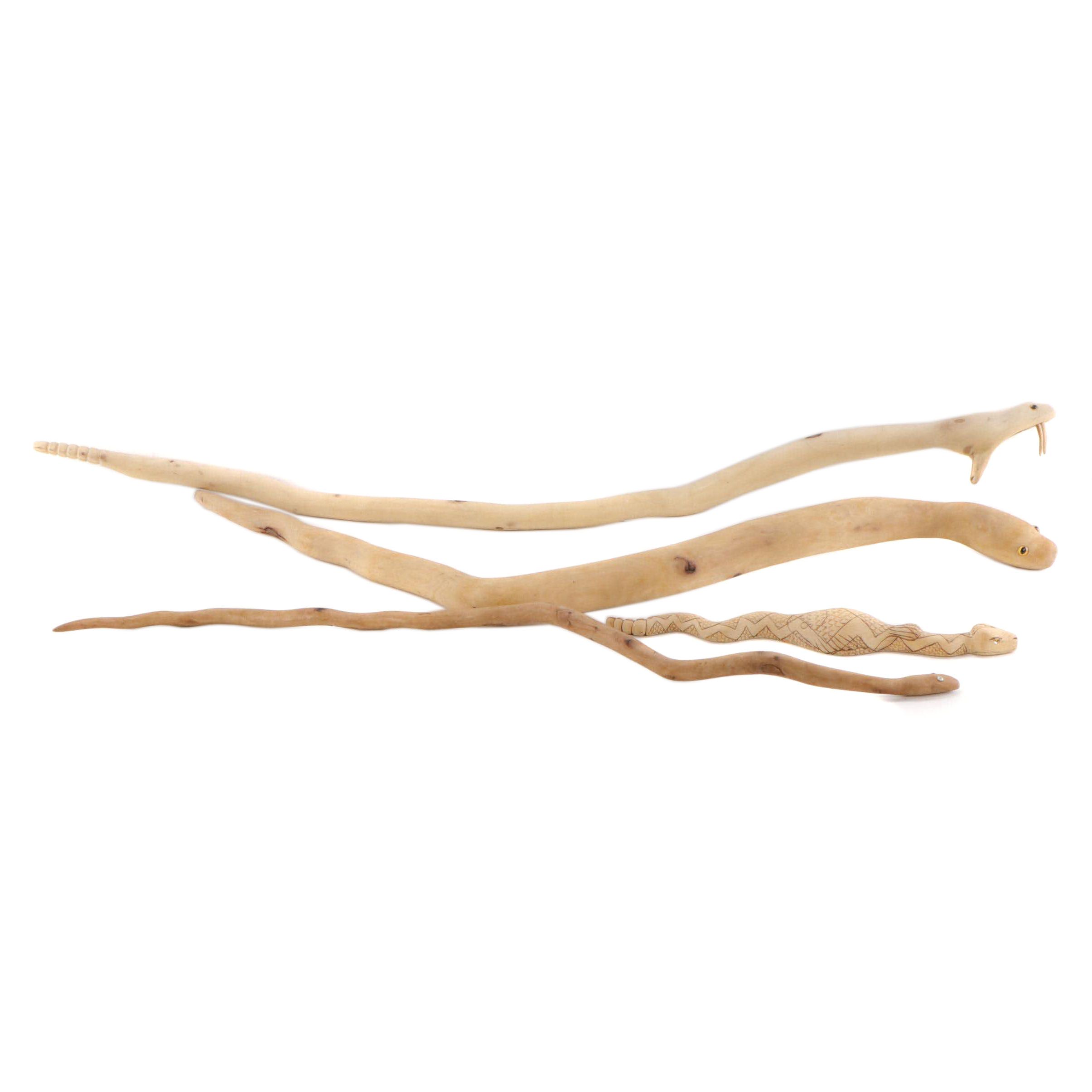 Folk Art Hand-Carved Wooden Snakes